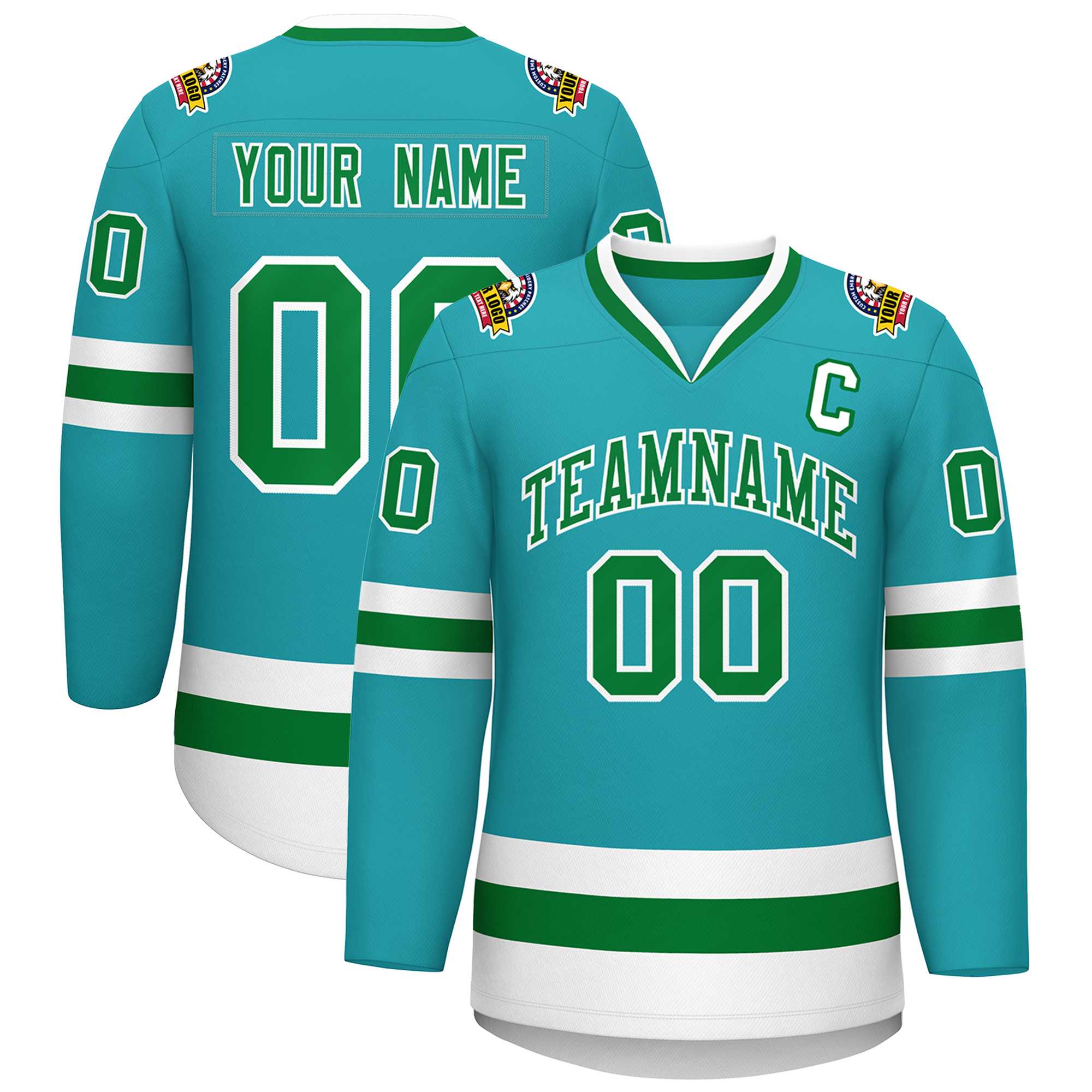 Custom Aqua Kelly Green-White Classic Style Hockey Jersey | KXKSHOP