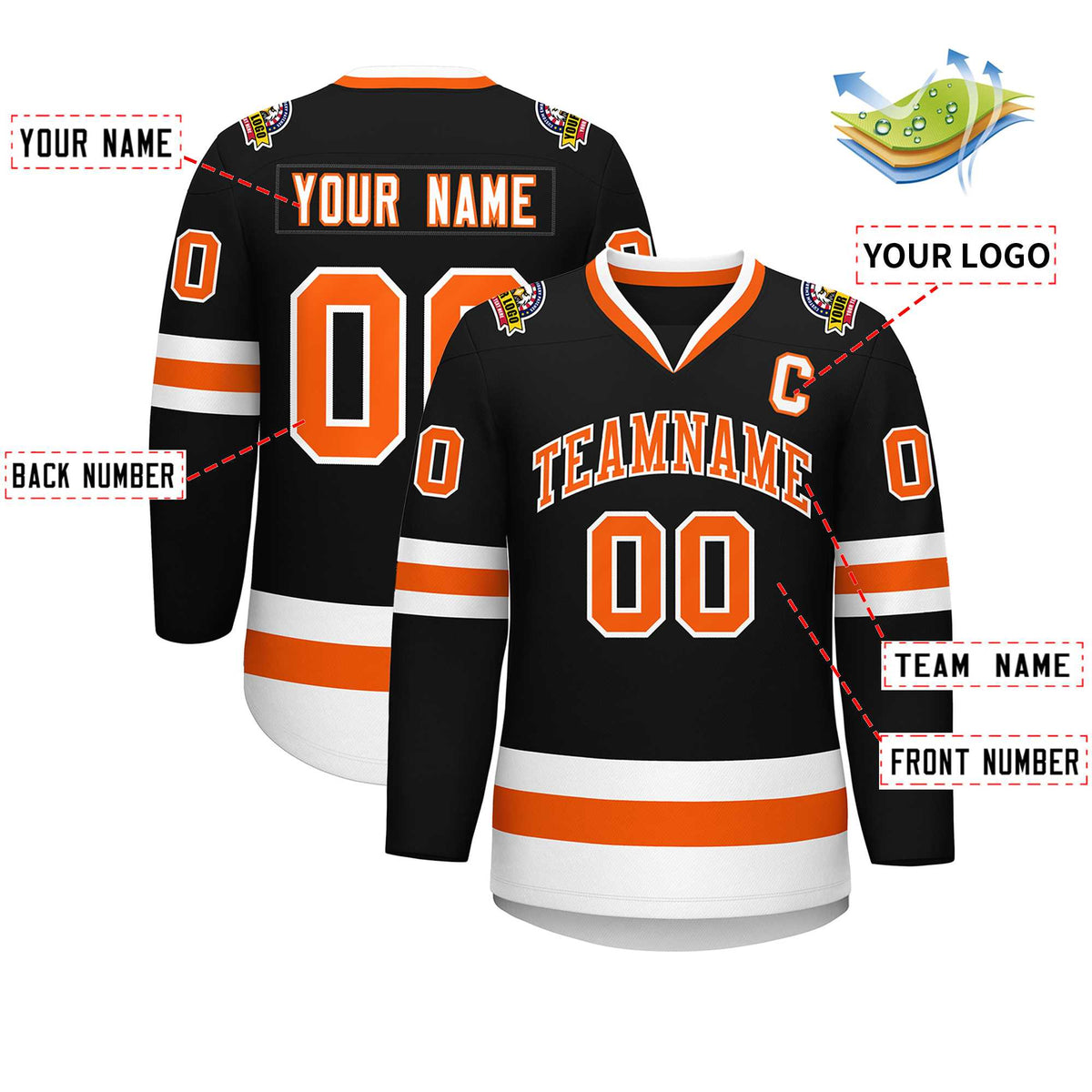 Custom Black Orange-White Classic Style Hockey Jersey | KXKSHOP