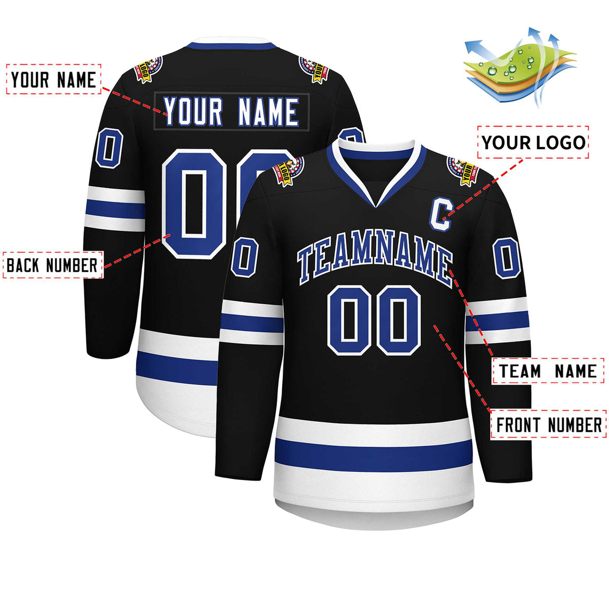 Custom Black Royal-White Classic Style Hockey Jersey | KXKSHOP