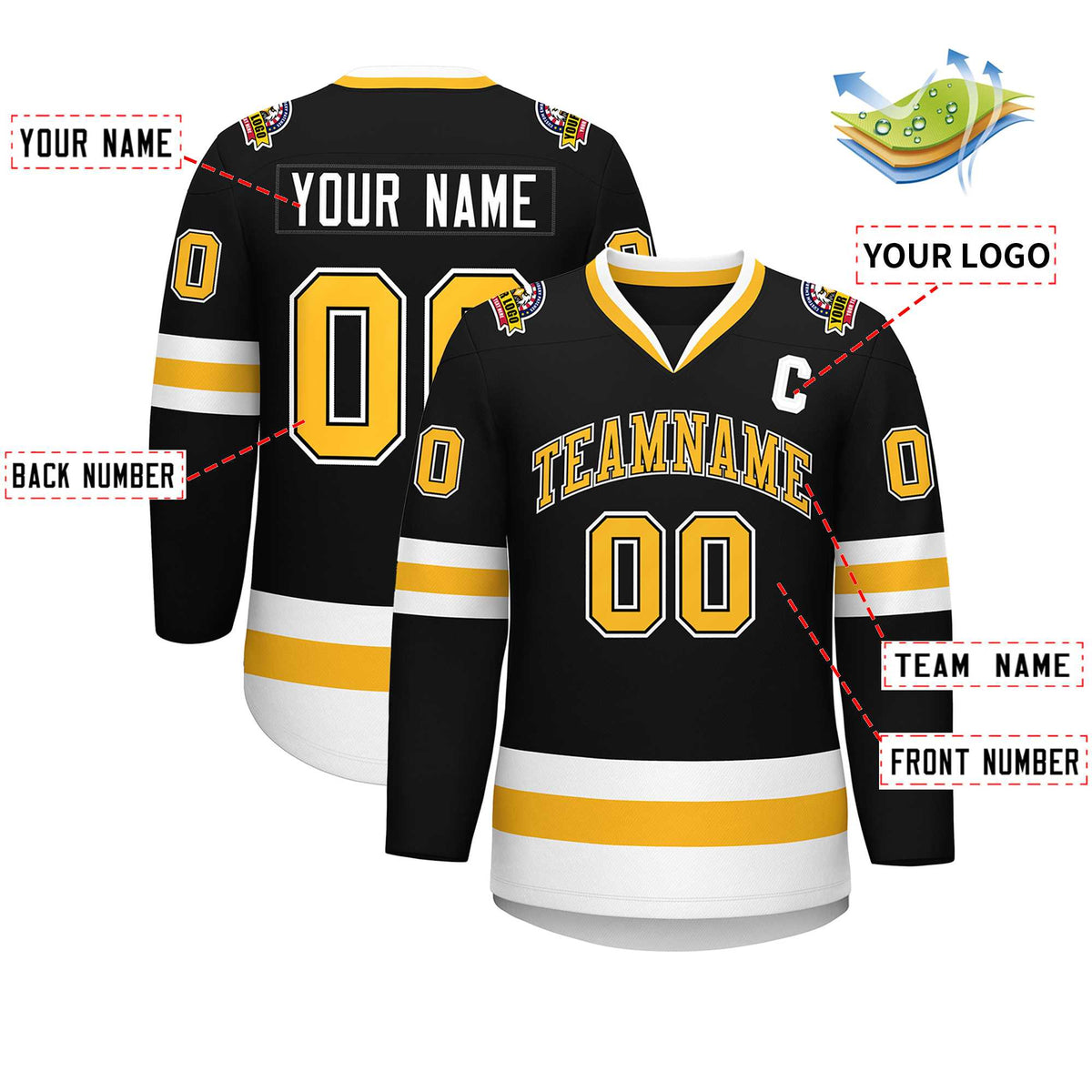 Custom Black Gold Black-White Classic Style Hockey Jersey | KXKSHOP