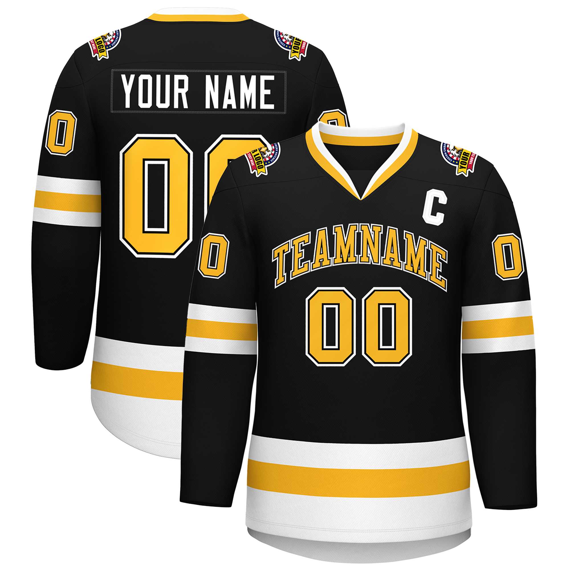 Custom Black Gold Black-White Classic Style Hockey Jersey | KXKSHOP