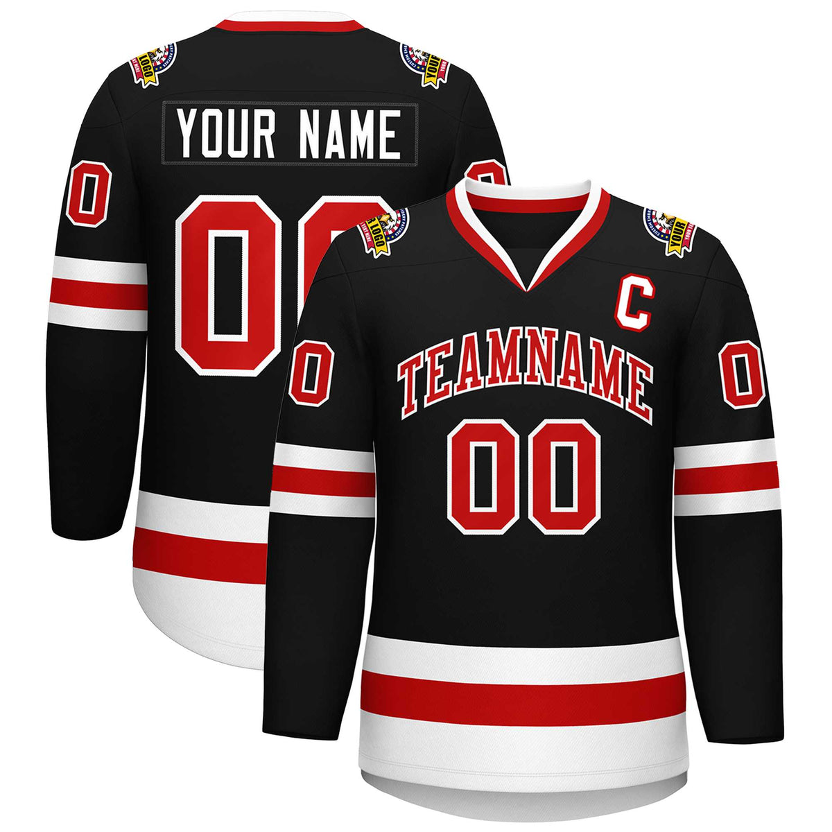 Custom Black Red-White Classic Style Hockey Jersey | KXKSHOP