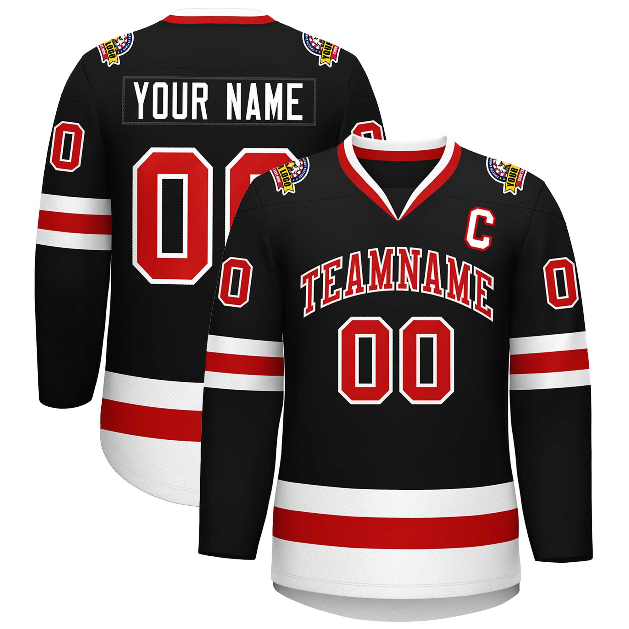 Custom Black Red-White Classic Style Hockey Jersey | KXKSHOP