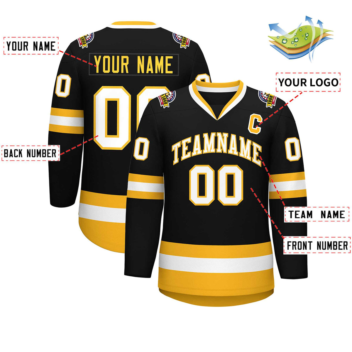 Custom Black White-Gold Classic Style Hockey Jersey | KXKSHOP