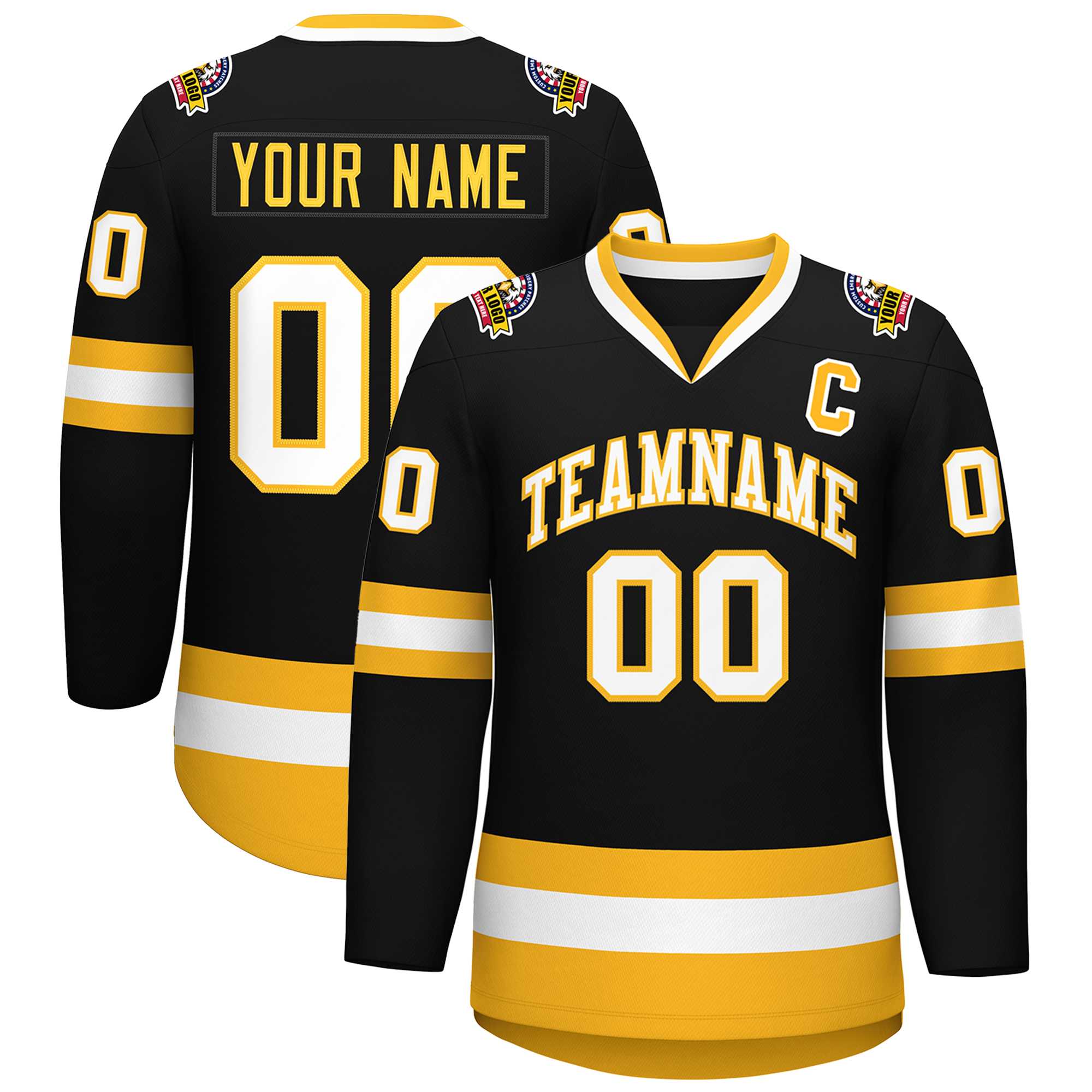 Custom Black White-Gold Classic Style Hockey Jersey | KXKSHOP