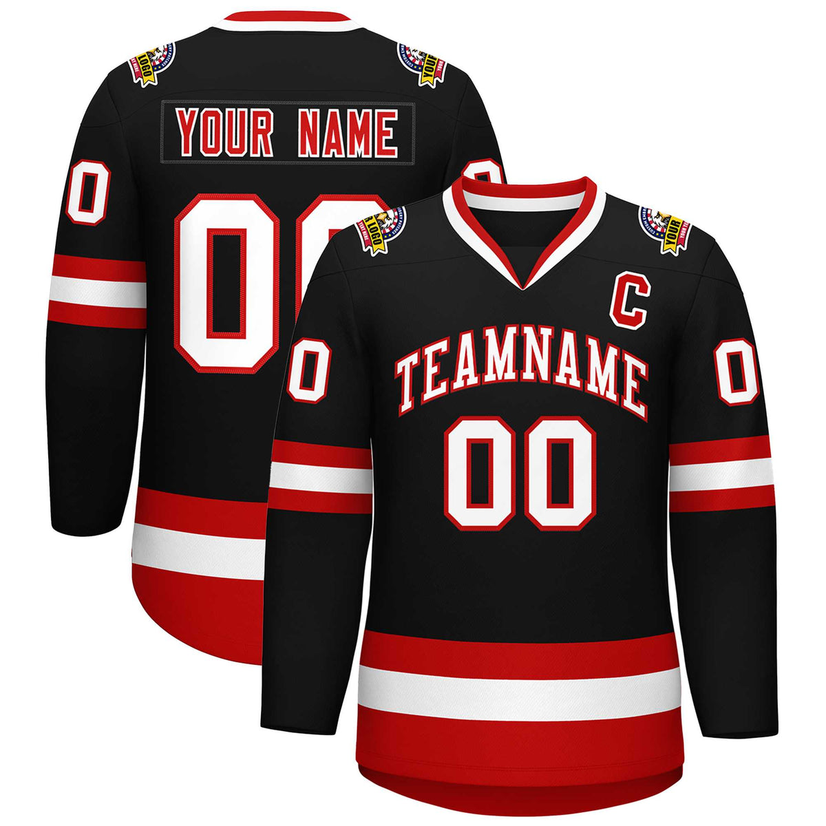 Custom Black White-Red Classic Style Hockey Jersey | KXKSHOP