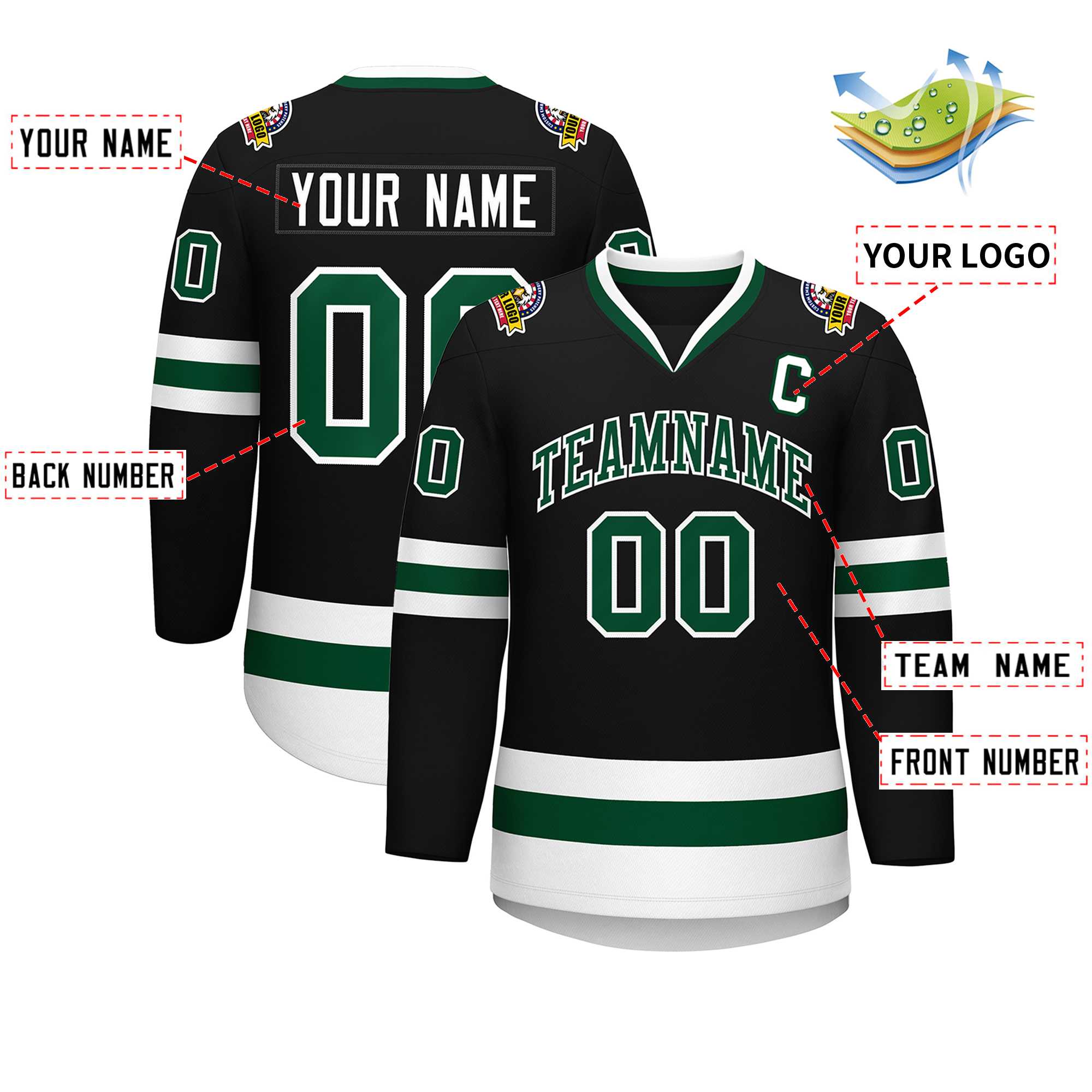 Custom Black Green-White Classic Style Hockey Jersey | KXKSHOP