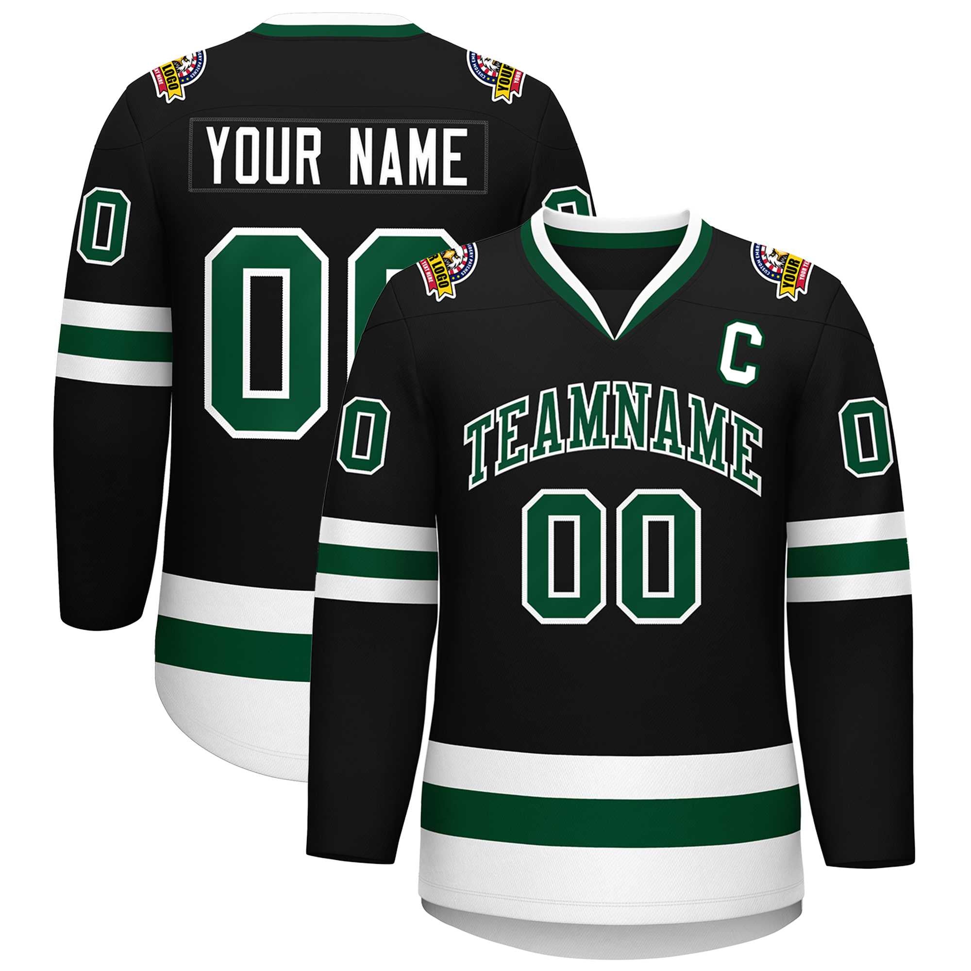 Custom Black Green-White Classic Style Hockey Jersey | KXKSHOP