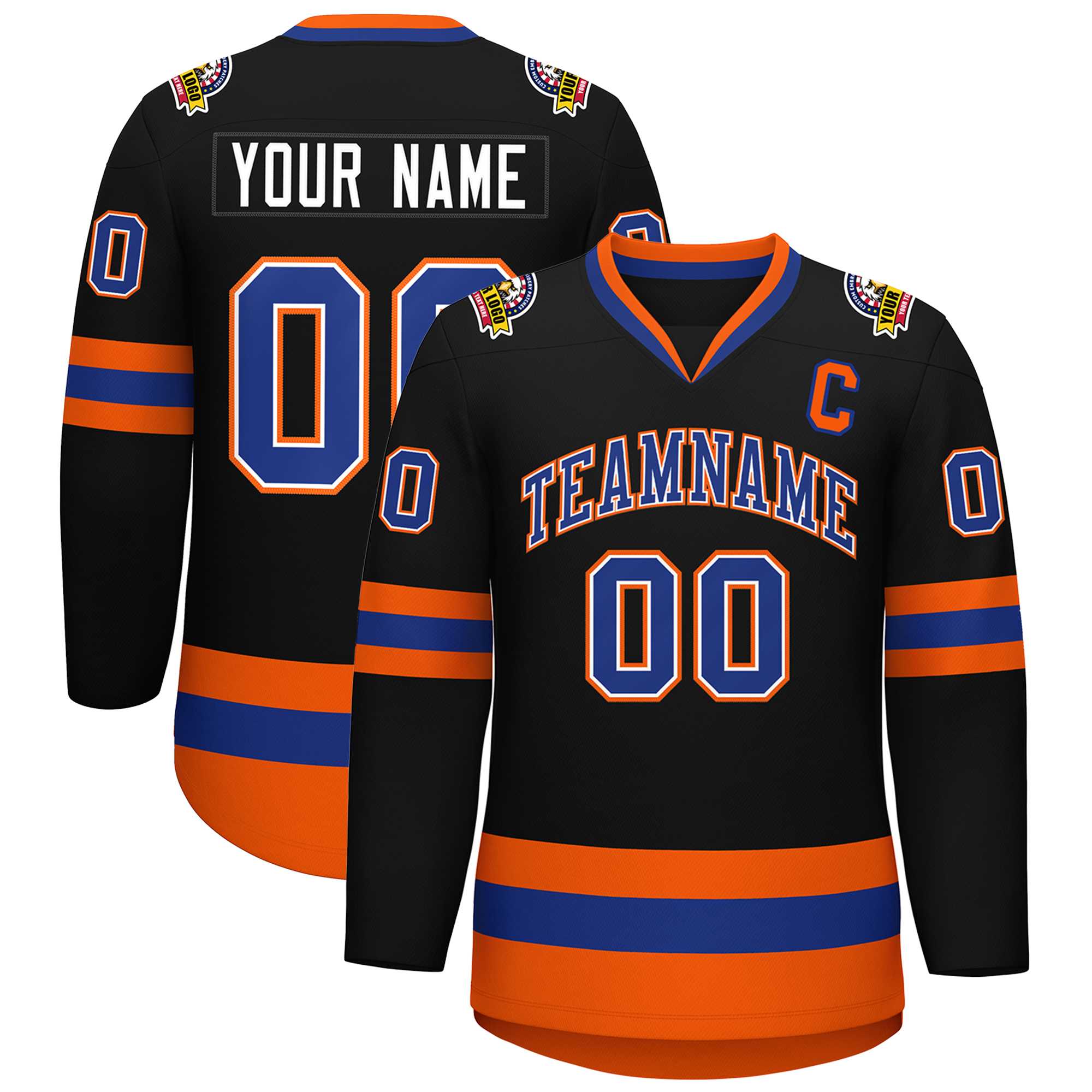 Custom Black Royal White-Orange Classic Style Hockey Jersey | KXKSHOP