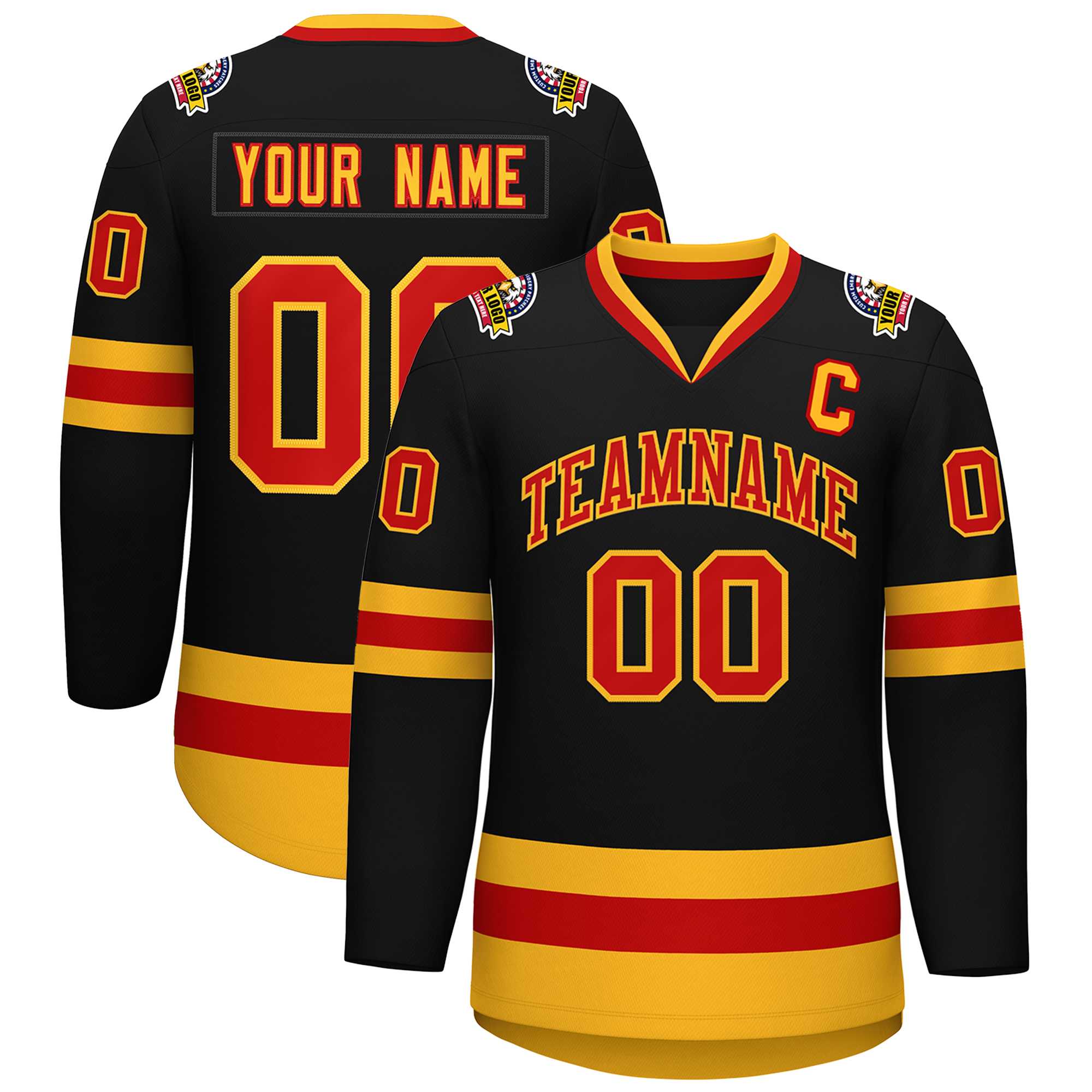 Custom Black Red-Gold Classic Style Hockey Jersey | KXKSHOP