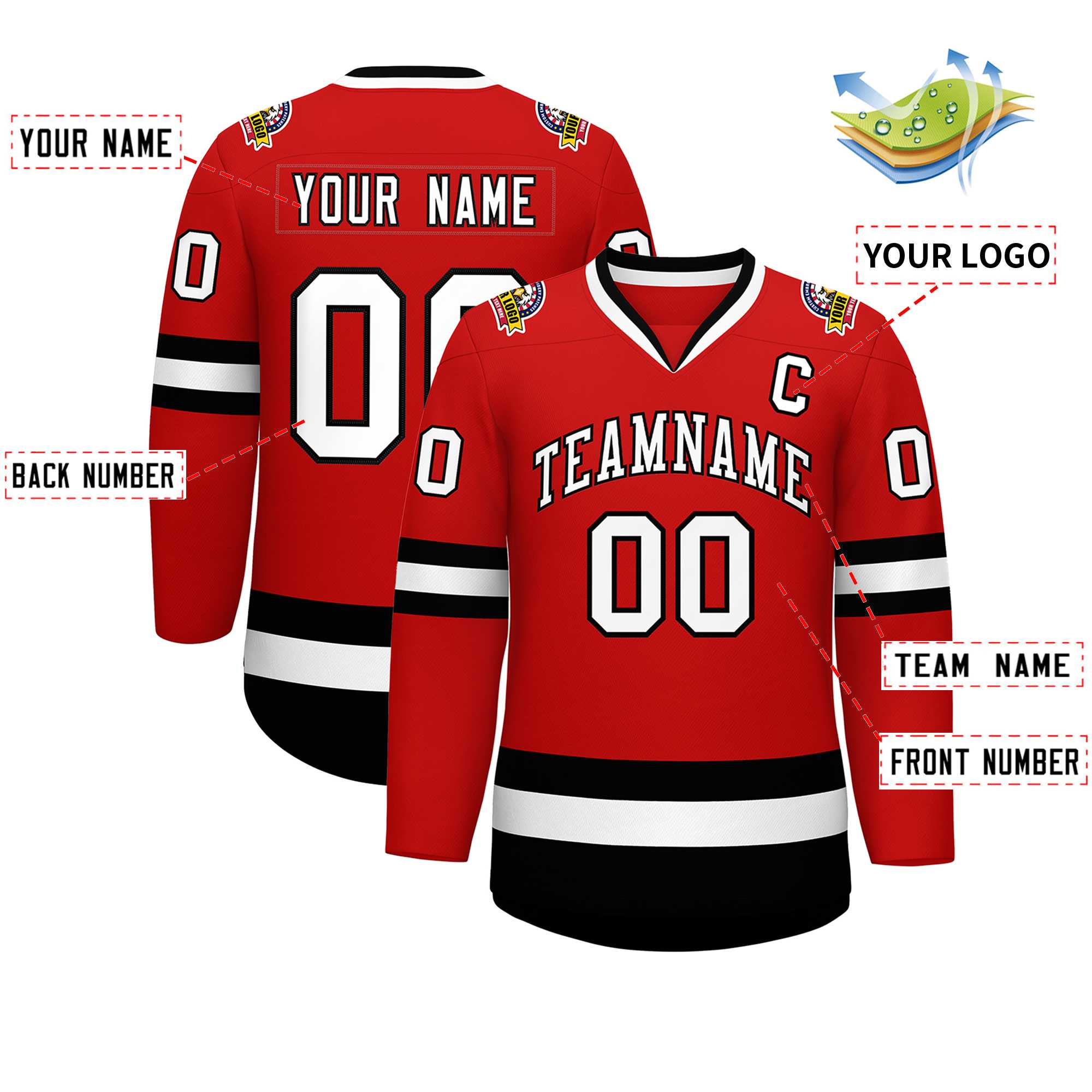 Custom Red White-Black Classic Style Hockey Jersey | KXKSHOP