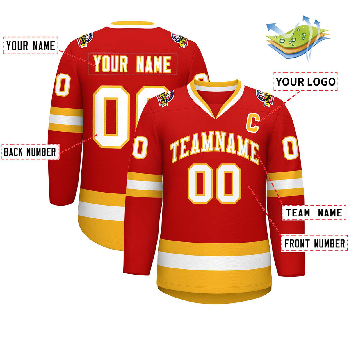 Custom Red White-Gold Classic Style Hockey Jersey | KXKSHOP