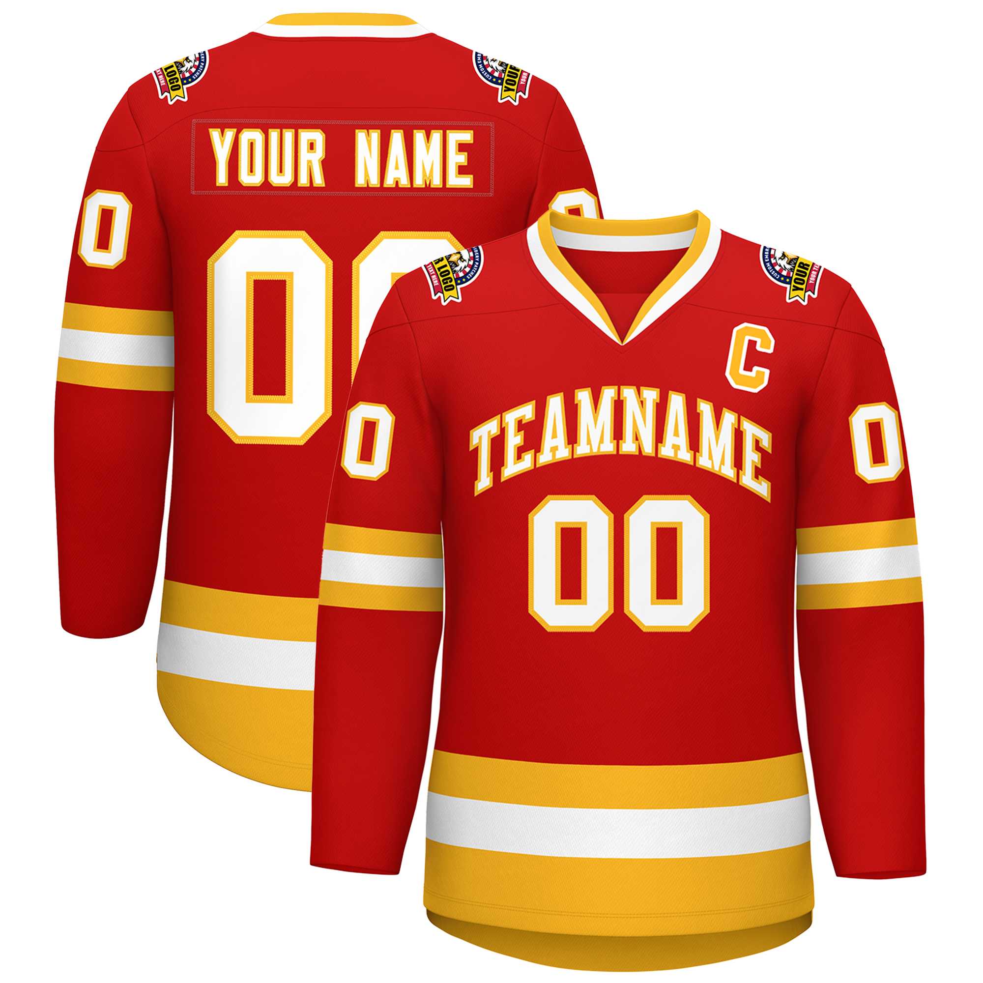 Custom Red White-Gold Classic Style Hockey Jersey | KXKSHOP