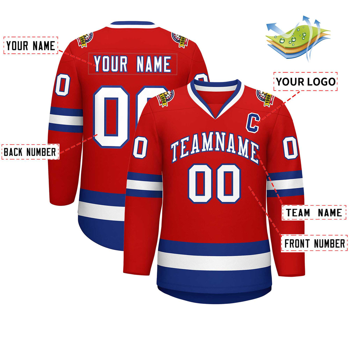Custom Red White-Royal Classic Style Hockey Jersey | KXKSHOP