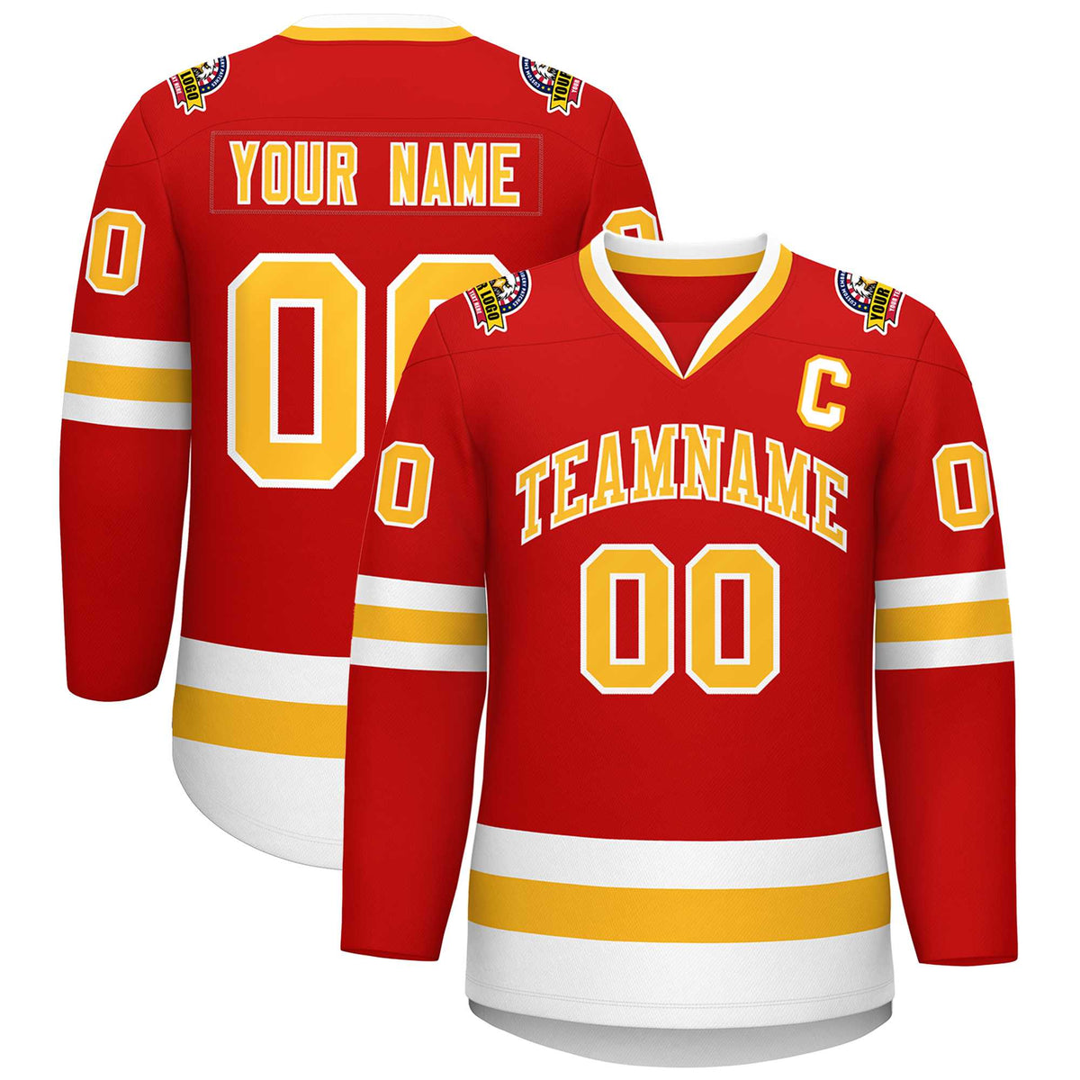 Custom Red Gold-White Classic Style Hockey Jersey | KXKSHOP