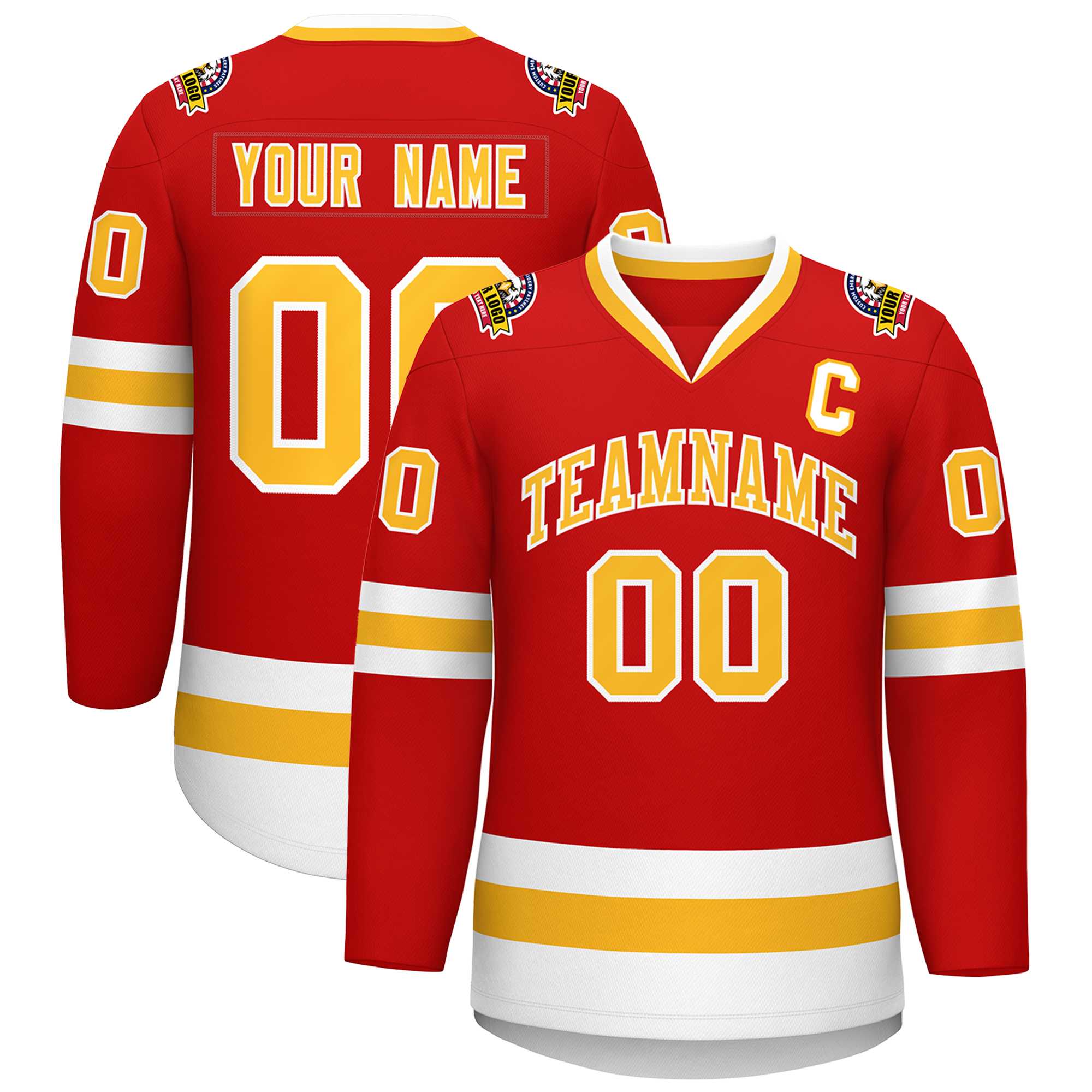 Custom Red Gold-White Classic Style Hockey Jersey | KXKSHOP