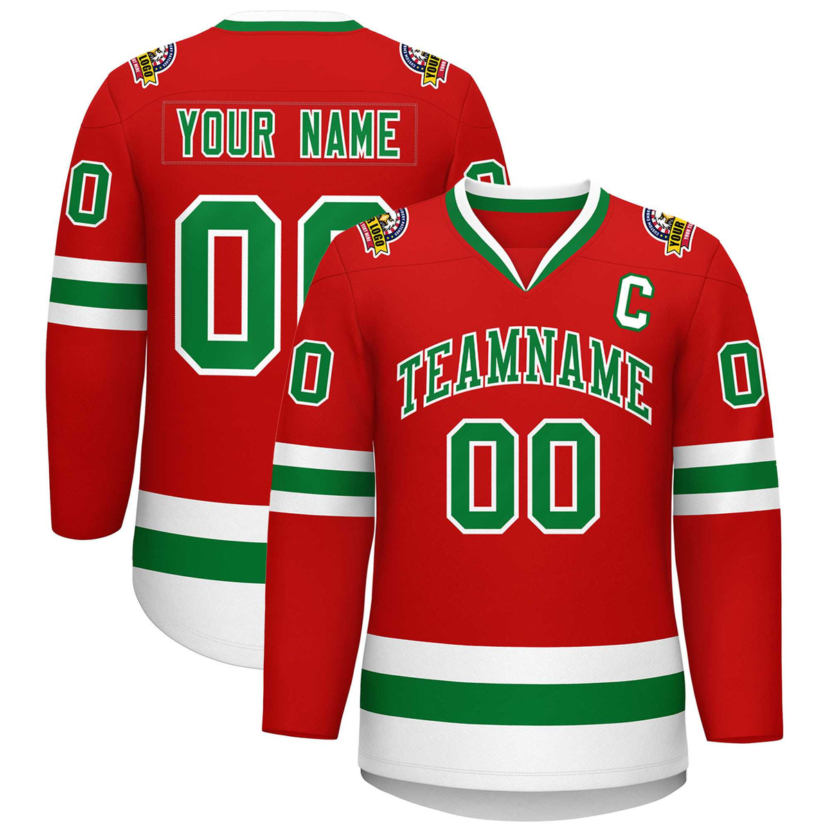 Custom Red Kelly Green-White Classic Style Hockey Jersey | KXKSHOP
