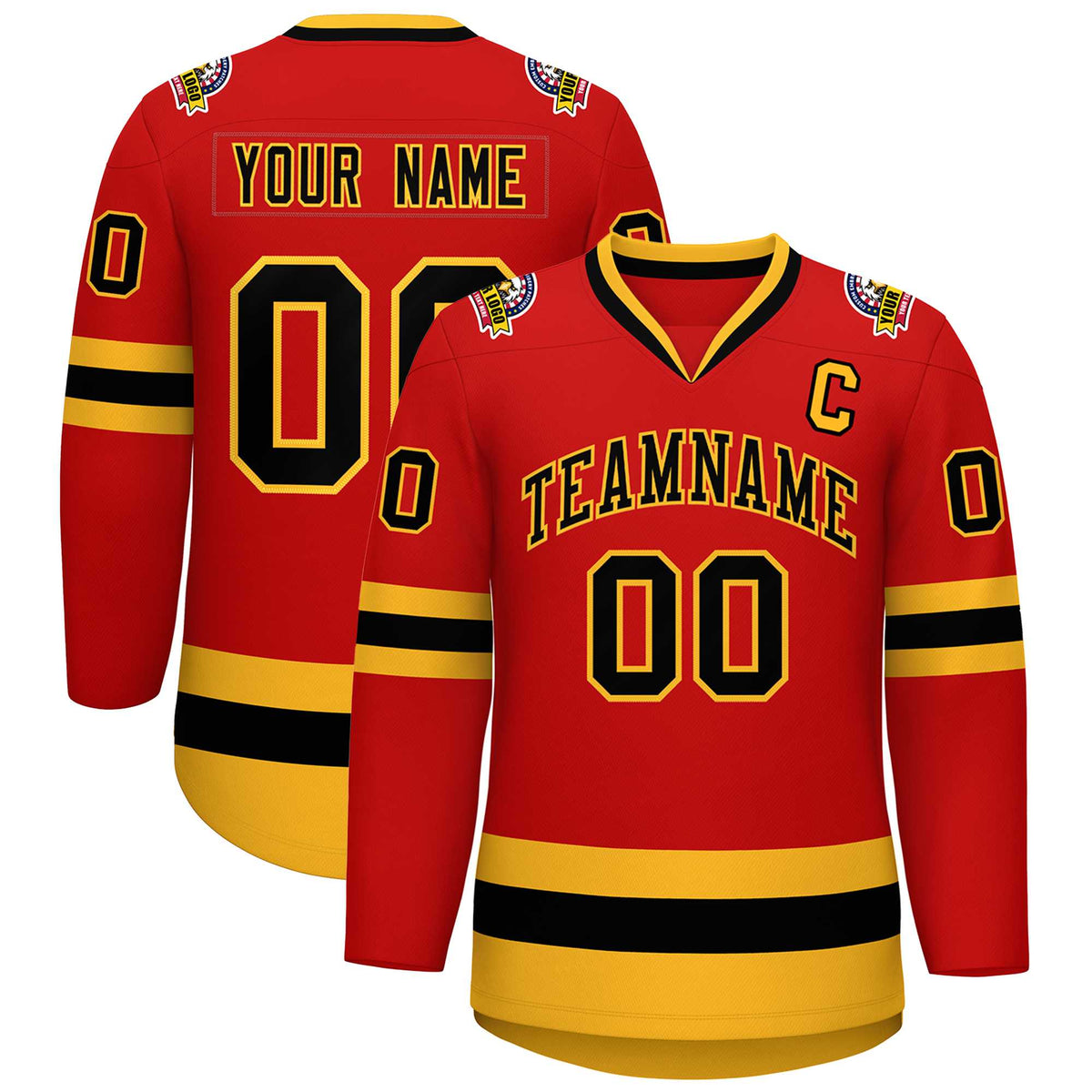 Custom Red Black-Gold Classic Style Hockey Jersey | KXKSHOP