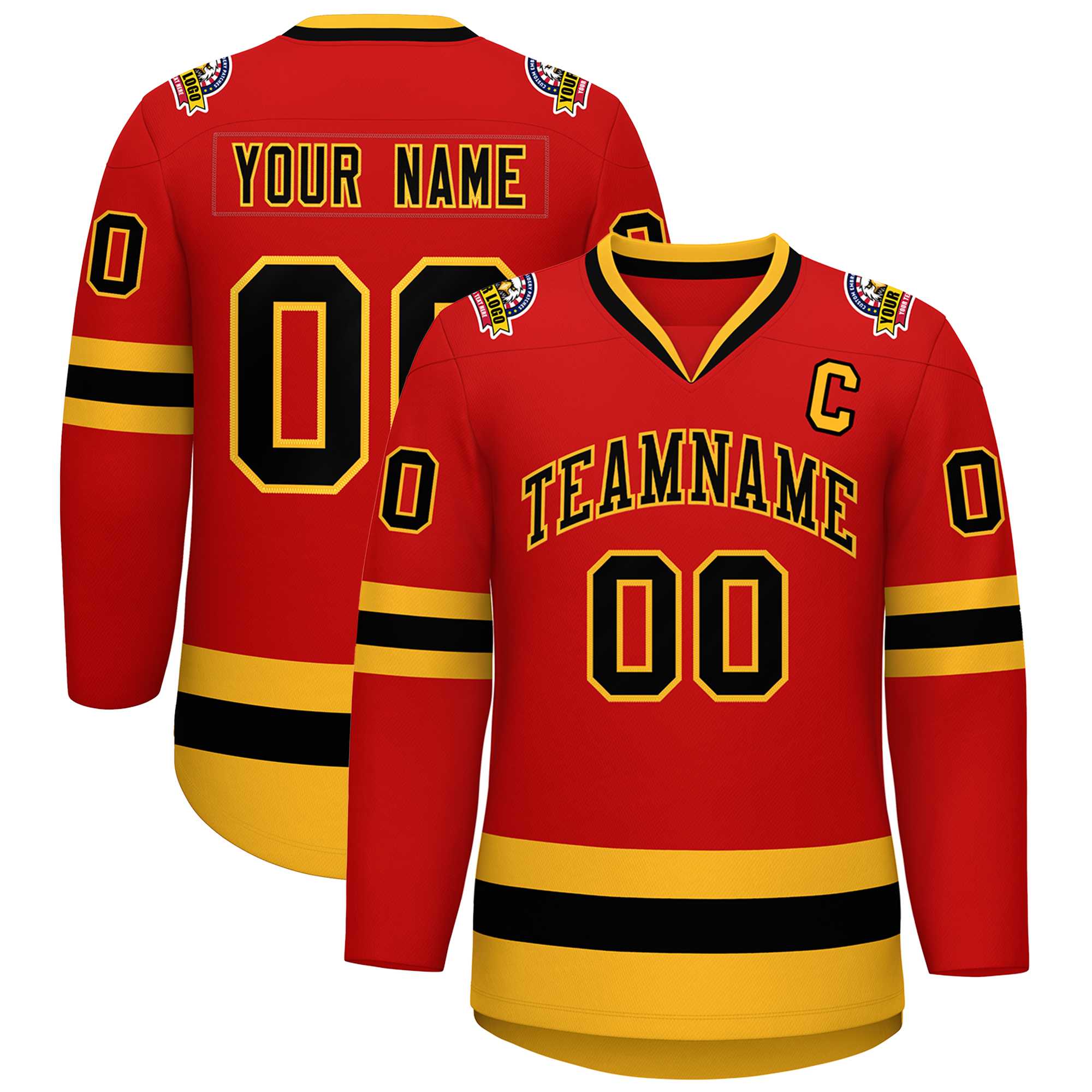 Custom Red Black-Gold Classic Style Hockey Jersey | KXKSHOP