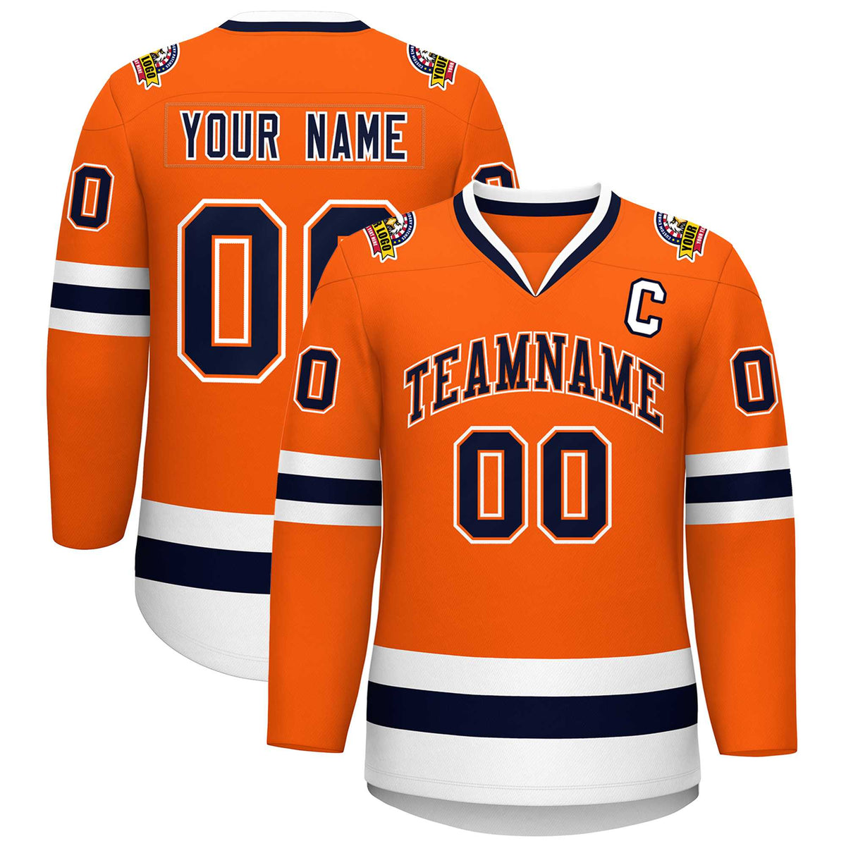 Custom Orange Navy Orange-White Classic Style Hockey Jersey | KXKSHOP