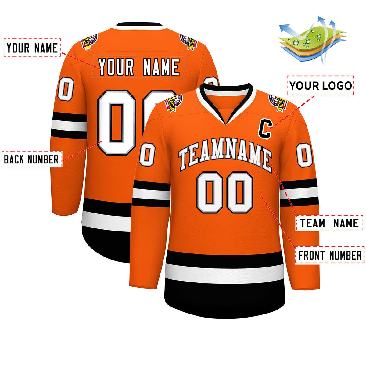 Custom Orange White Gray-Black Classic Style Hockey Jersey | KXKSHOP
