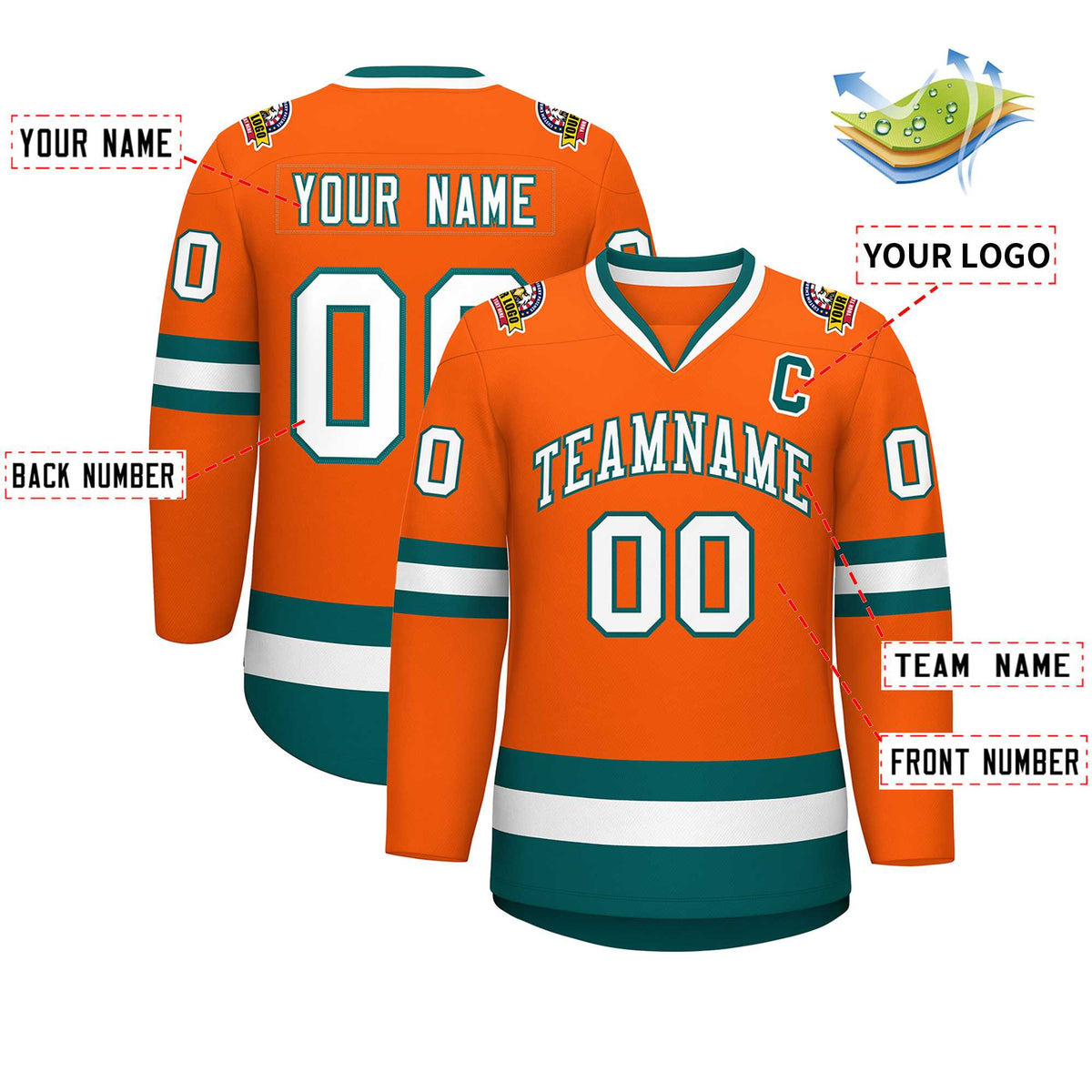 Custom Orange White-Aqua Classic Style Hockey Jersey | KXKSHOP