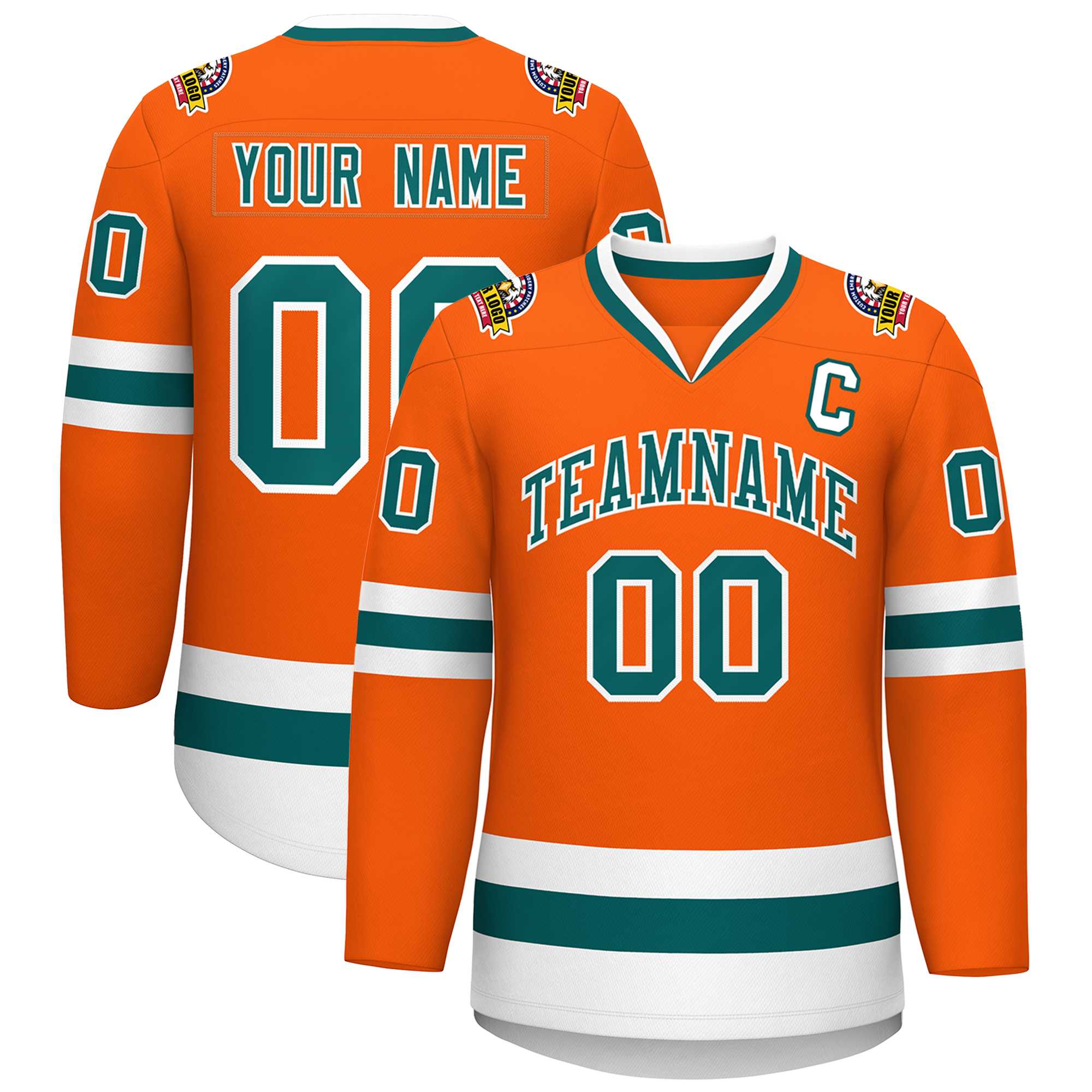 Custom Orange Aqua-White Classic Style Hockey Jersey | KXKSHOP