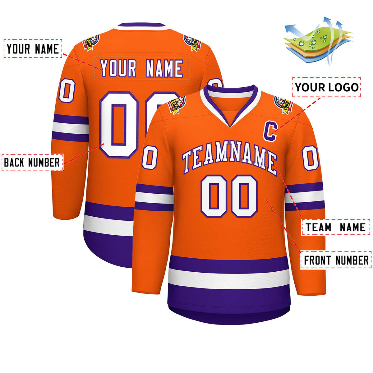 Custom Orange White-Purple Classic Style Hockey Jersey | KXKSHOP