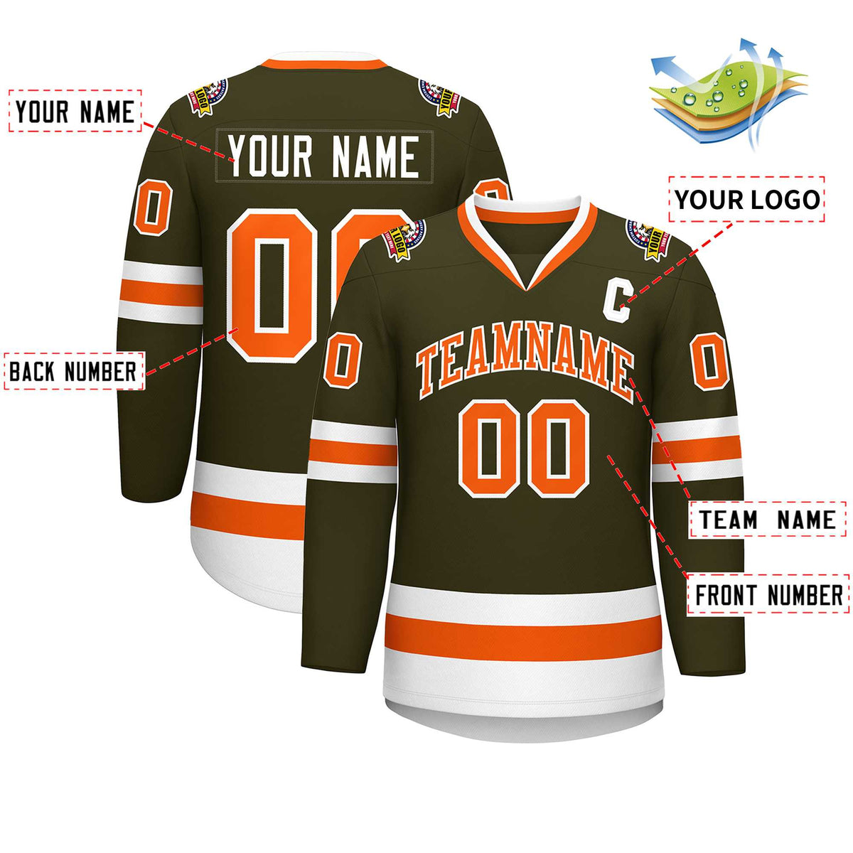 Custom Olive Orange-White Classic Style Hockey Jersey | KXKSHOP