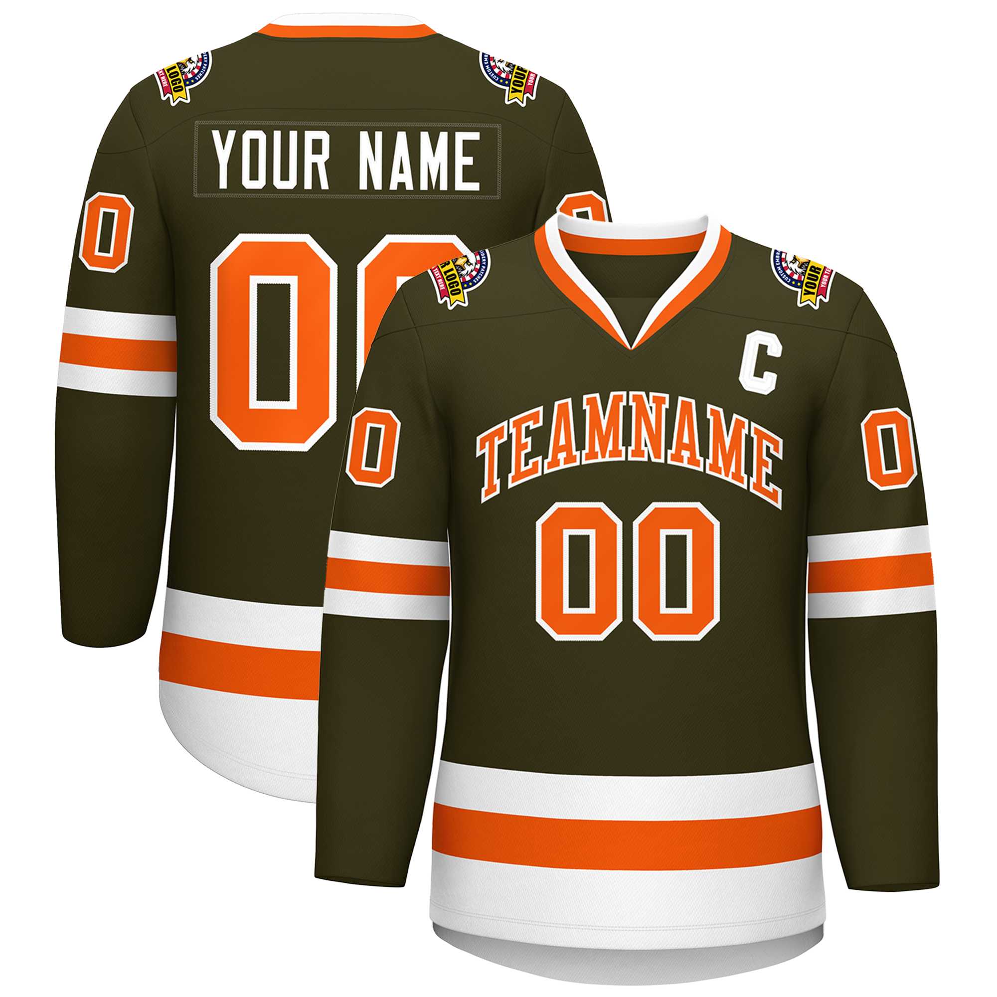 Custom Olive Orange-White Classic Style Hockey Jersey | KXKSHOP