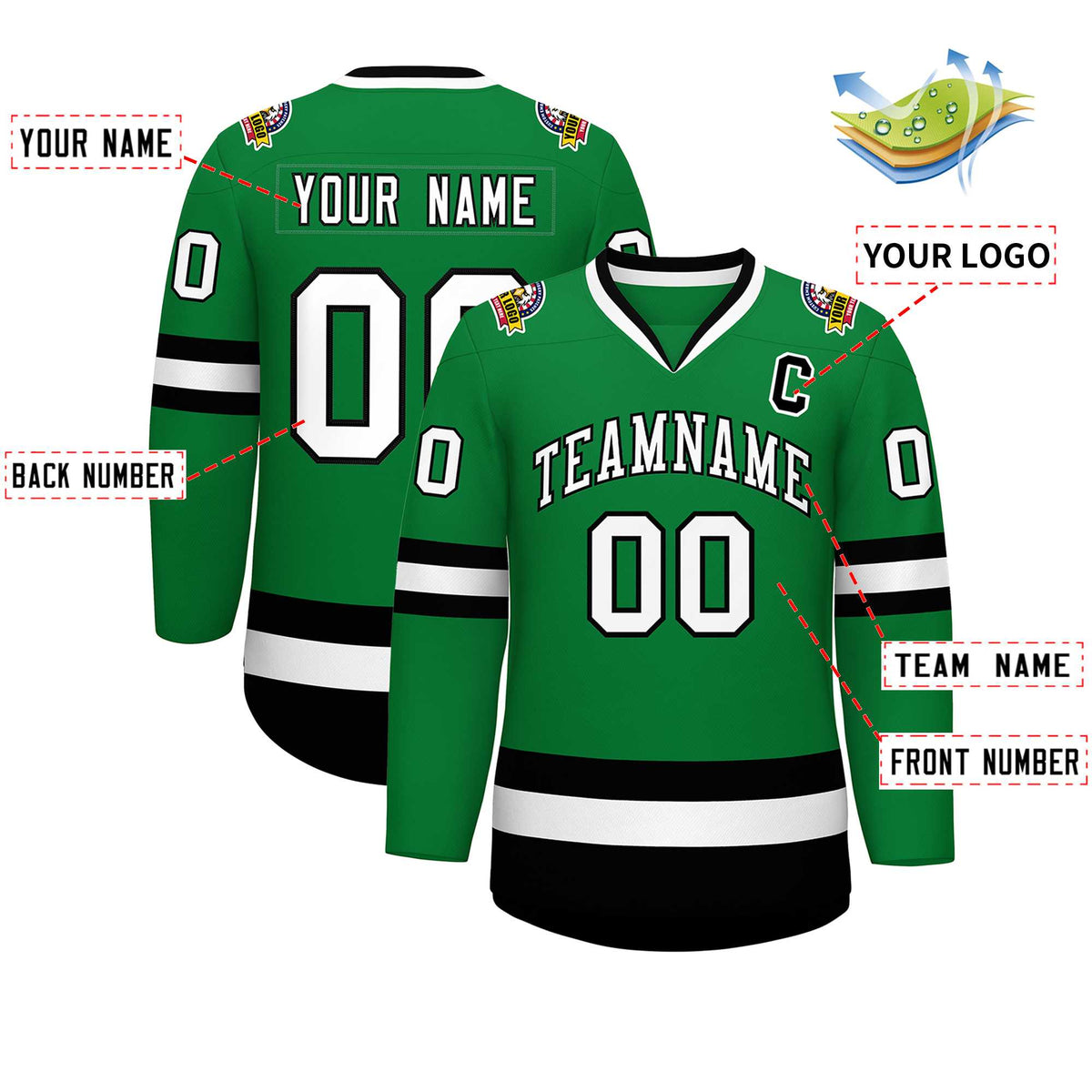 Custom Kelly Green White-Black Classic Style Hockey Jersey | KXKSHOP