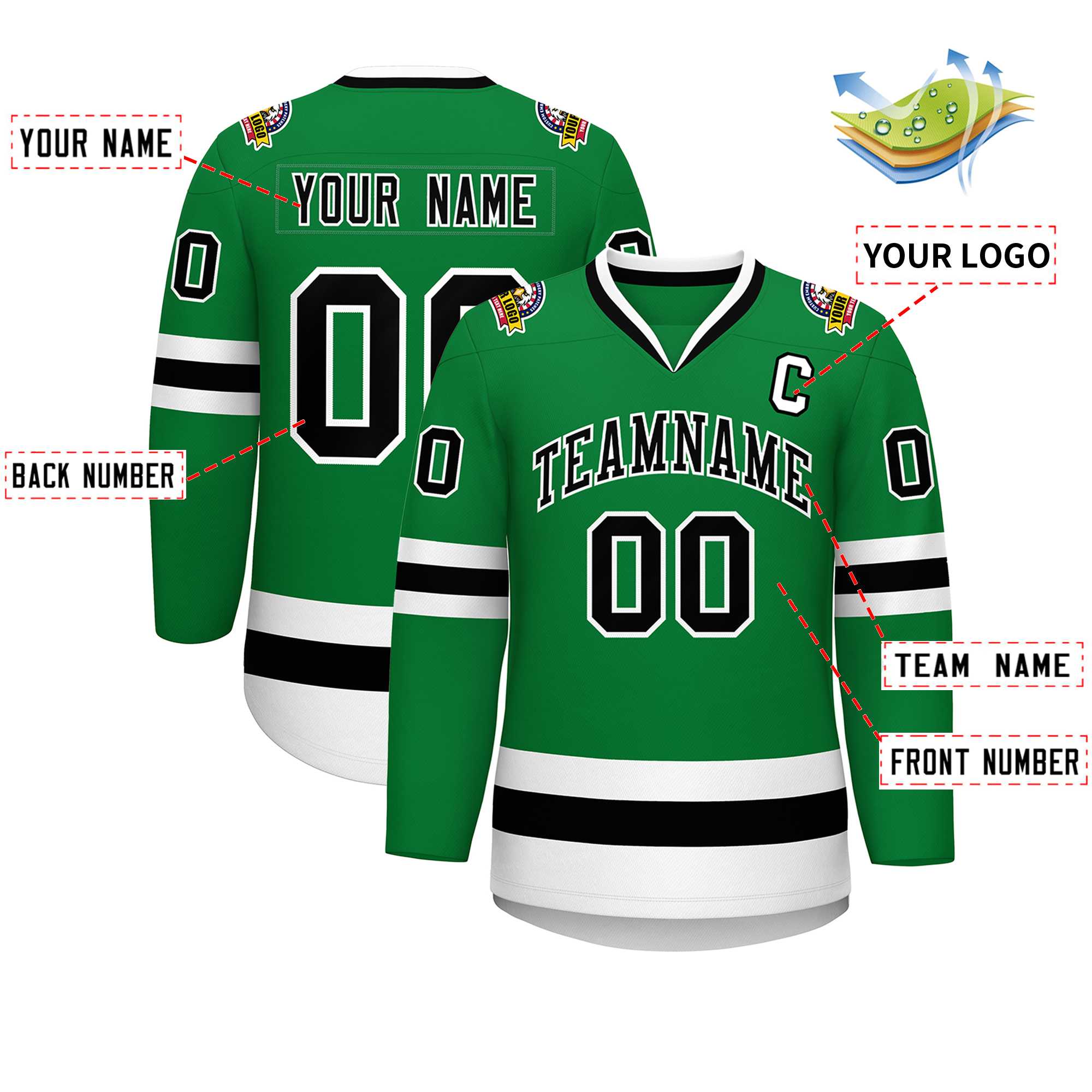 Custom Kelly Green Black-White Classic Style Hockey Jersey | KXKSHOP