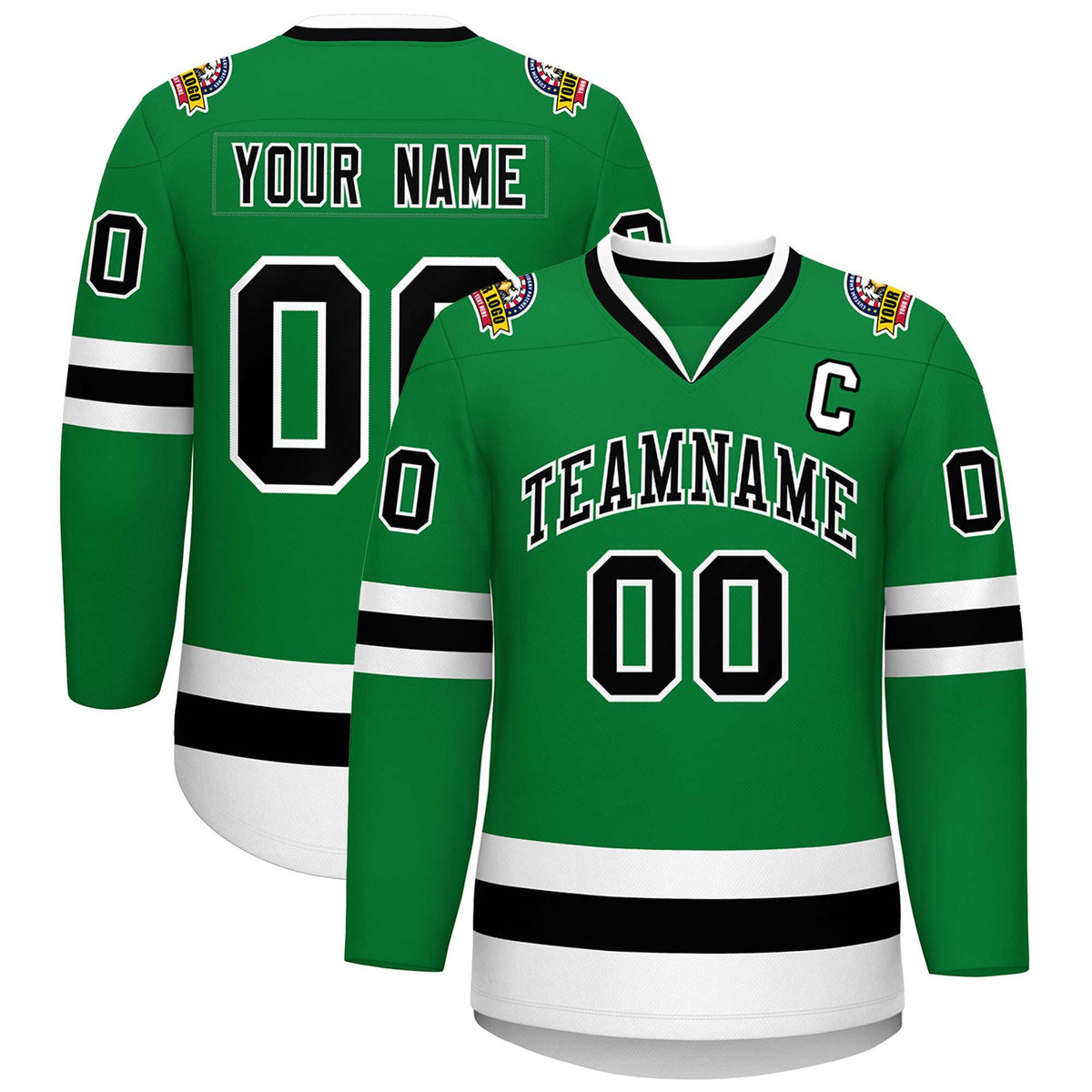 Custom Kelly Green Black-White Classic Style Hockey Jersey | KXKSHOP