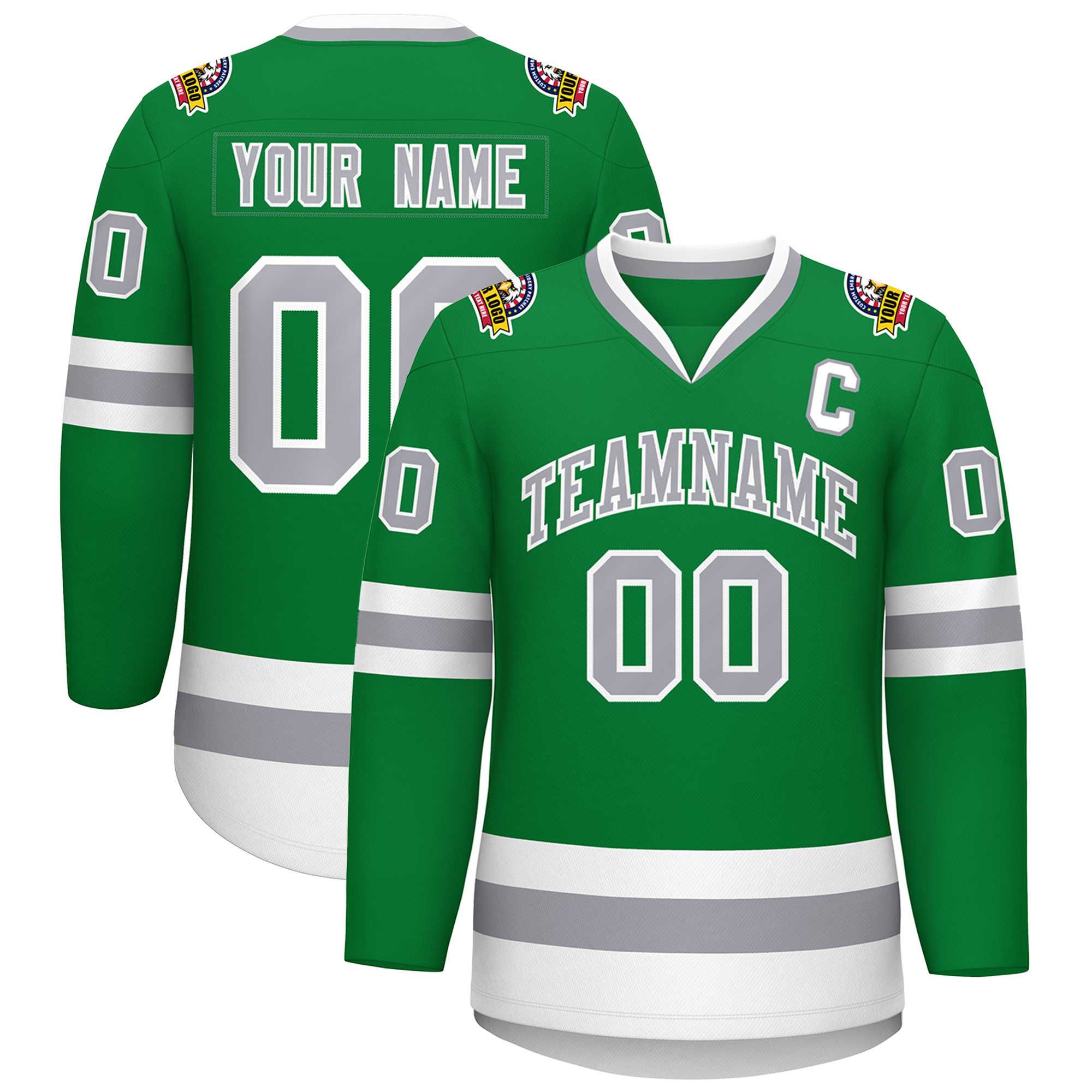 Custom Kelly Green Gray-White Classic Style Hockey Jersey | KXKSHOP