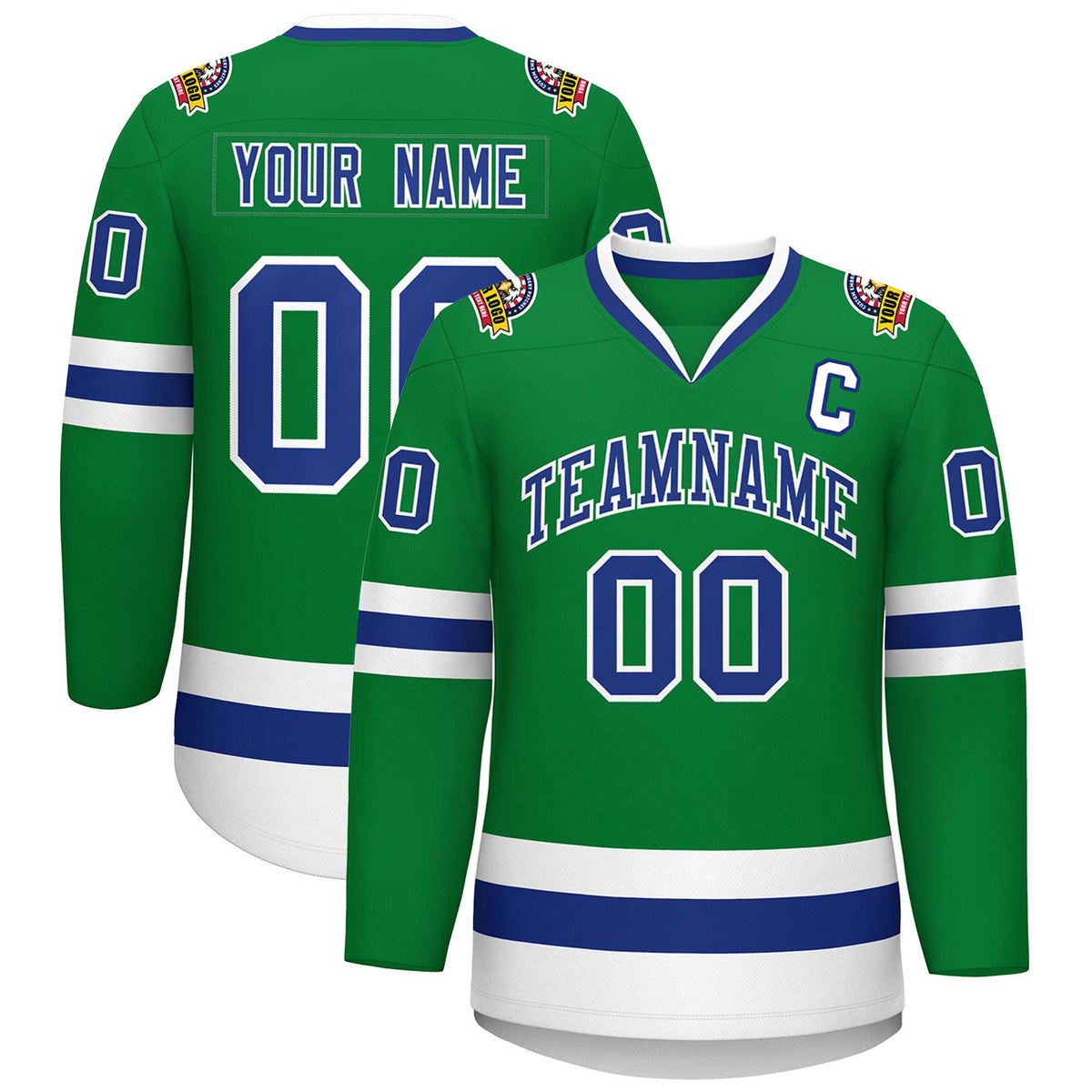 Custom Kelly Green Royal-White Classic Style Hockey Jersey | KXKSHOP