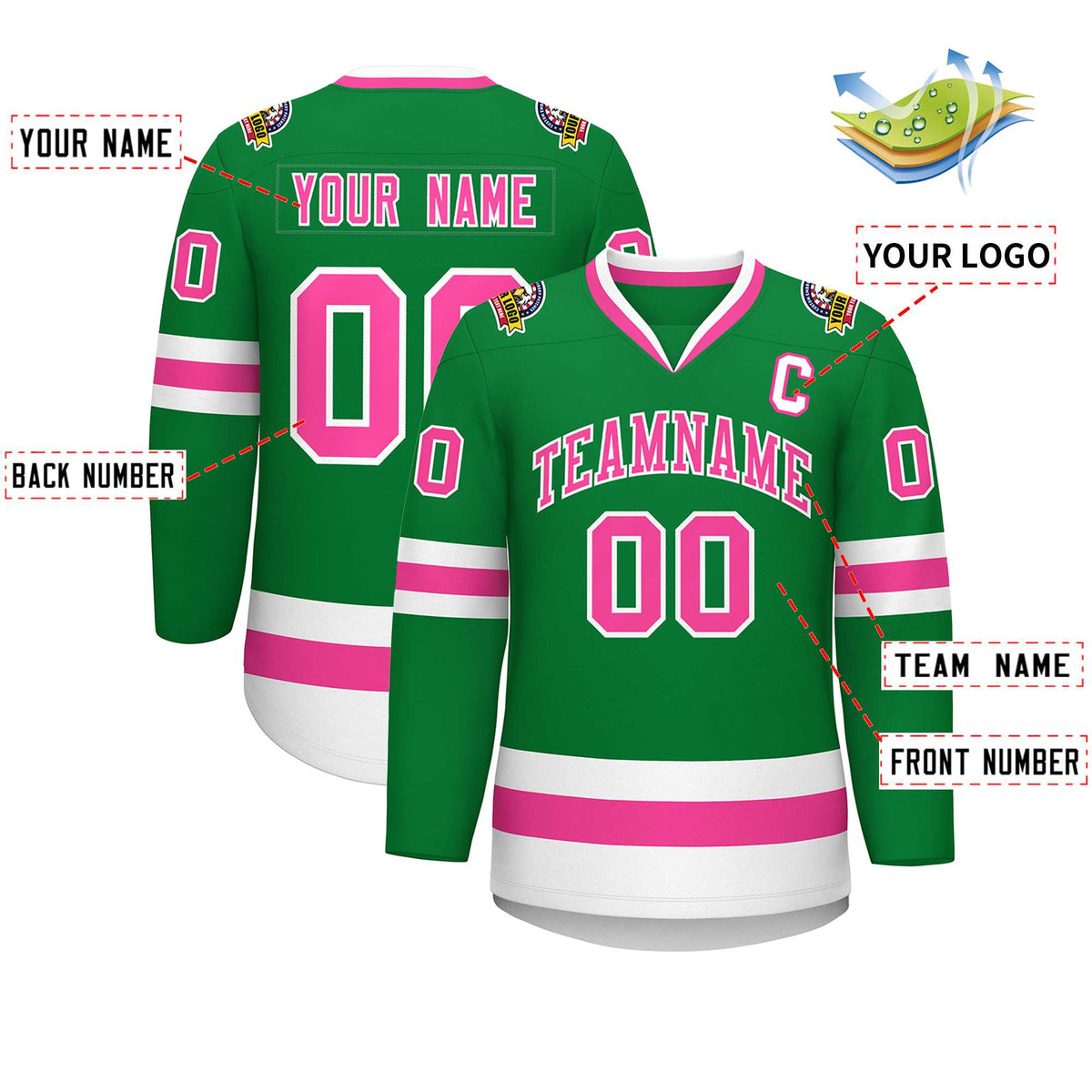 Custom Kelly Green Pink-White Classic Style Hockey Jersey | KXKSHOP