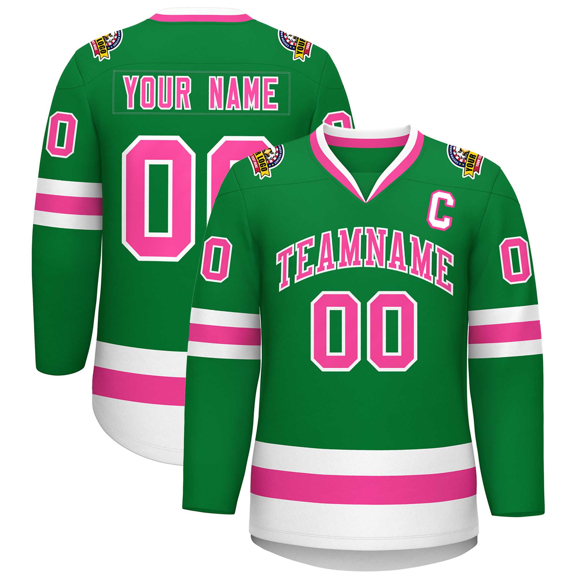 Custom Kelly Green Pink-White Classic Style Hockey Jersey | KXKSHOP