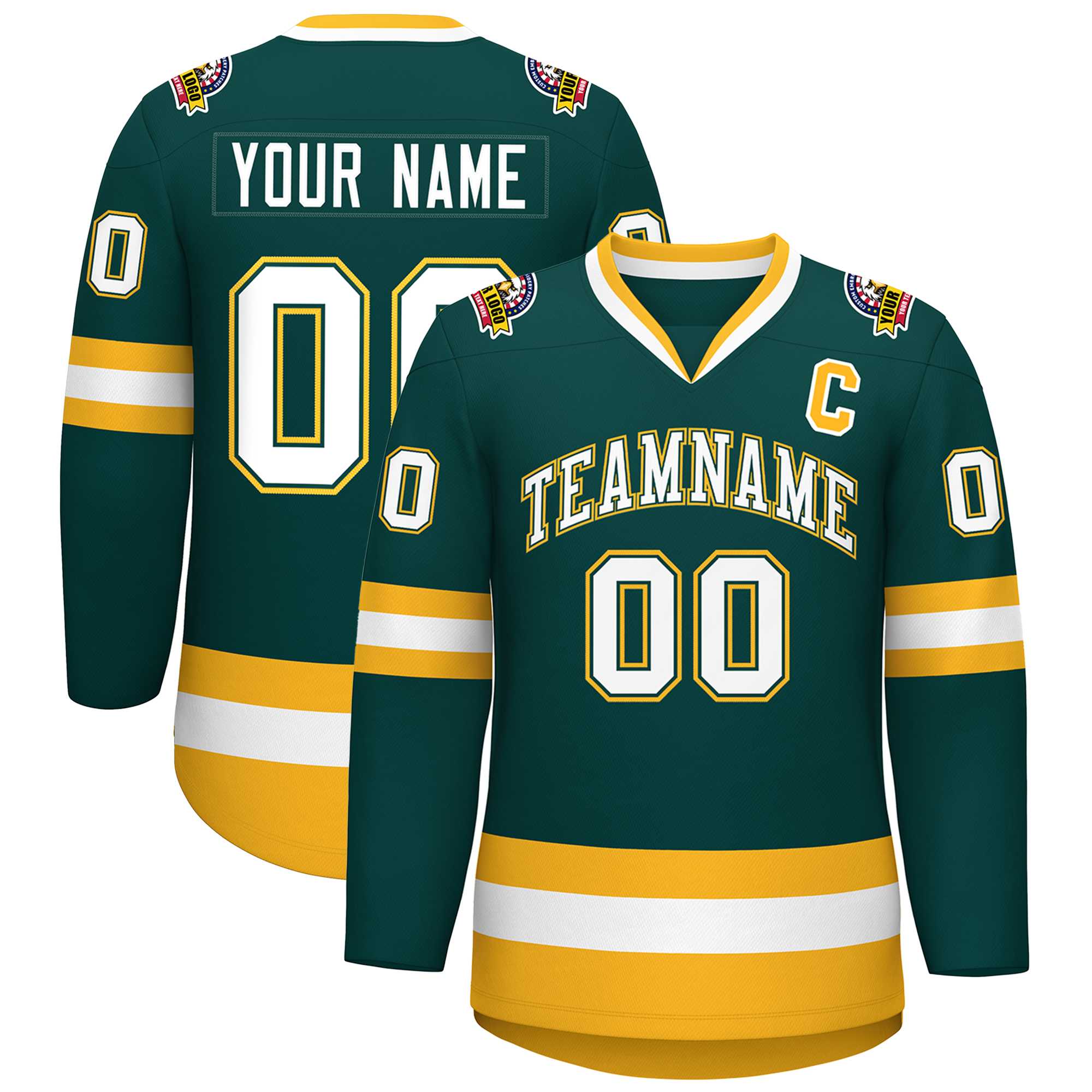 Custom Midnight Green White Olive-Gold Classic Style Hockey Jersey | KXKSHOP