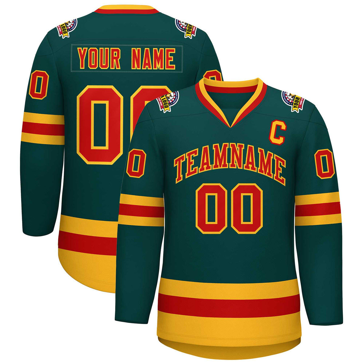 Custom Midnight Green Red-Gold Classic Style Hockey Jersey | KXKSHOP