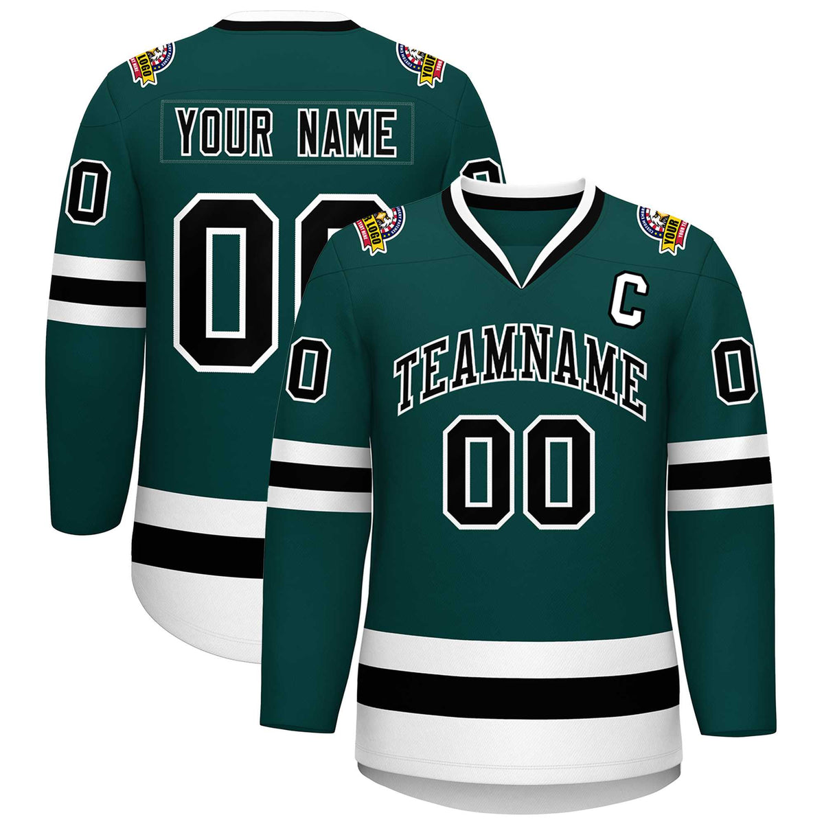 Custom Midnight Green Black-White Classic Style Hockey Jersey | KXKSHOP