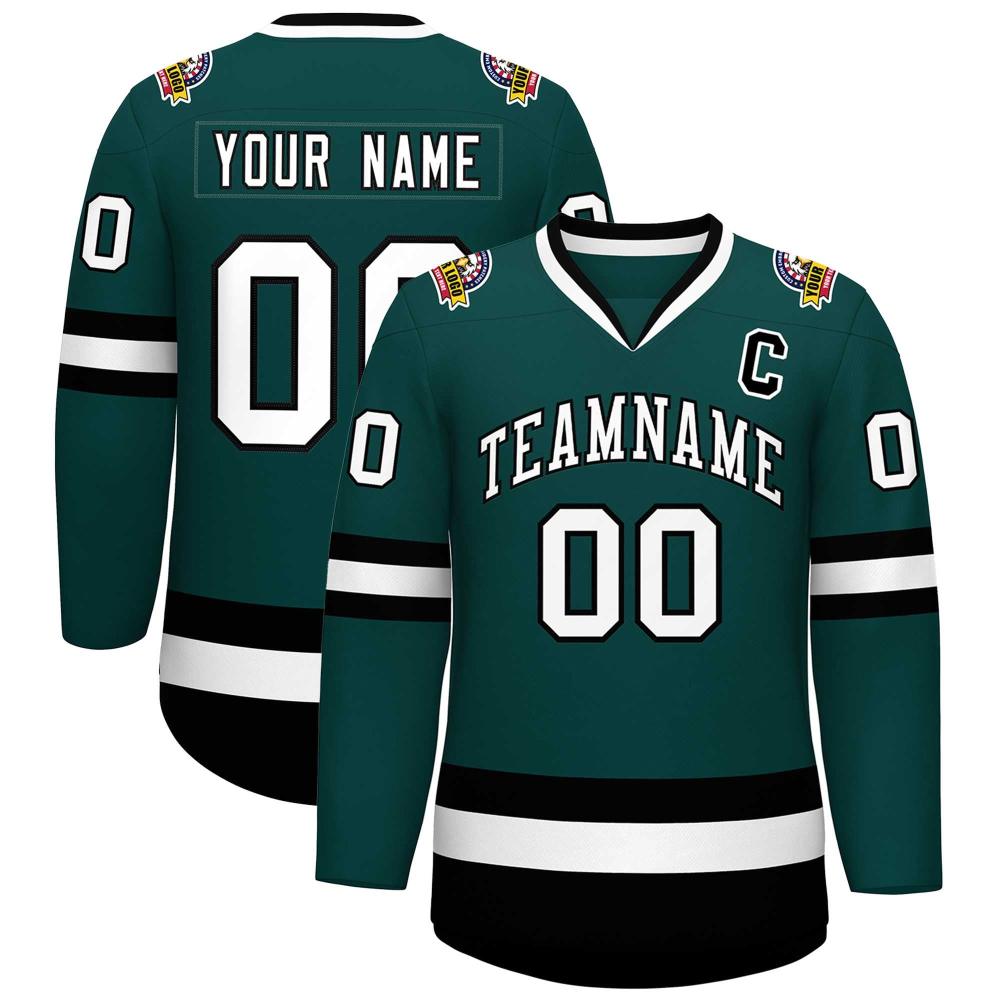 Custom Midnight Green White-Black Classic Style Hockey Jersey | KXKSHOP