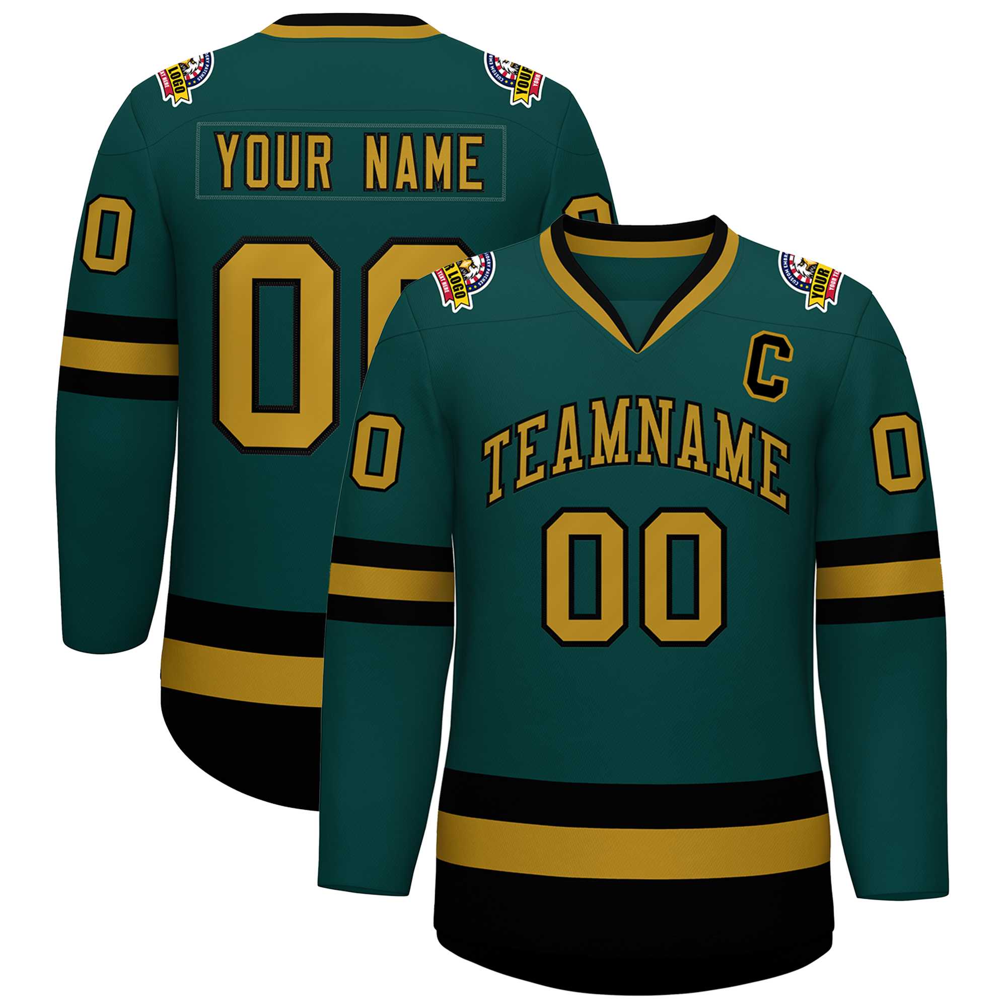 Custom Midnight Green Old Gold-Black Classic Style Hockey Jersey | KXKSHOP