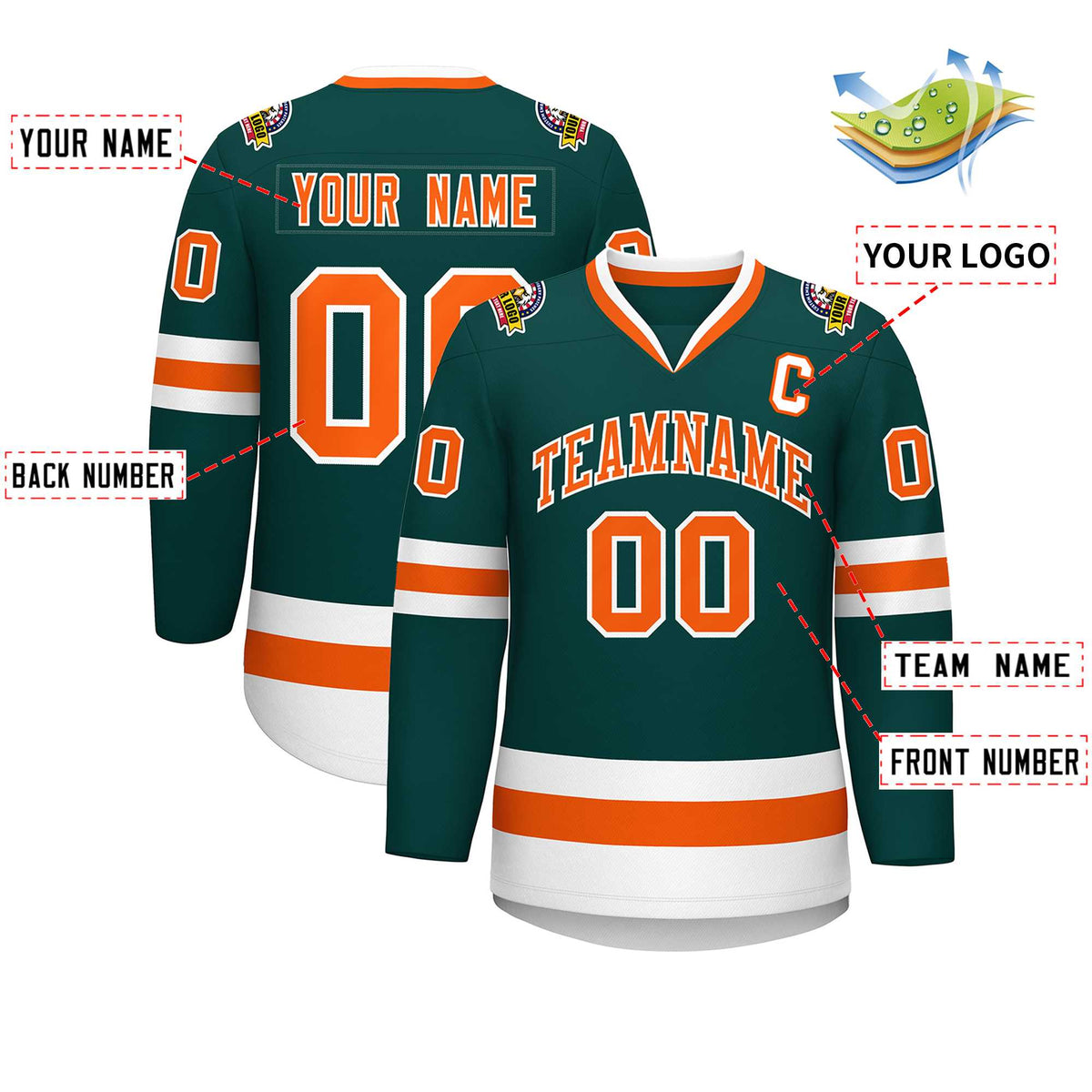 Custom Midnight Green Orange-White Classic Style Hockey Jersey | KXKSHOP