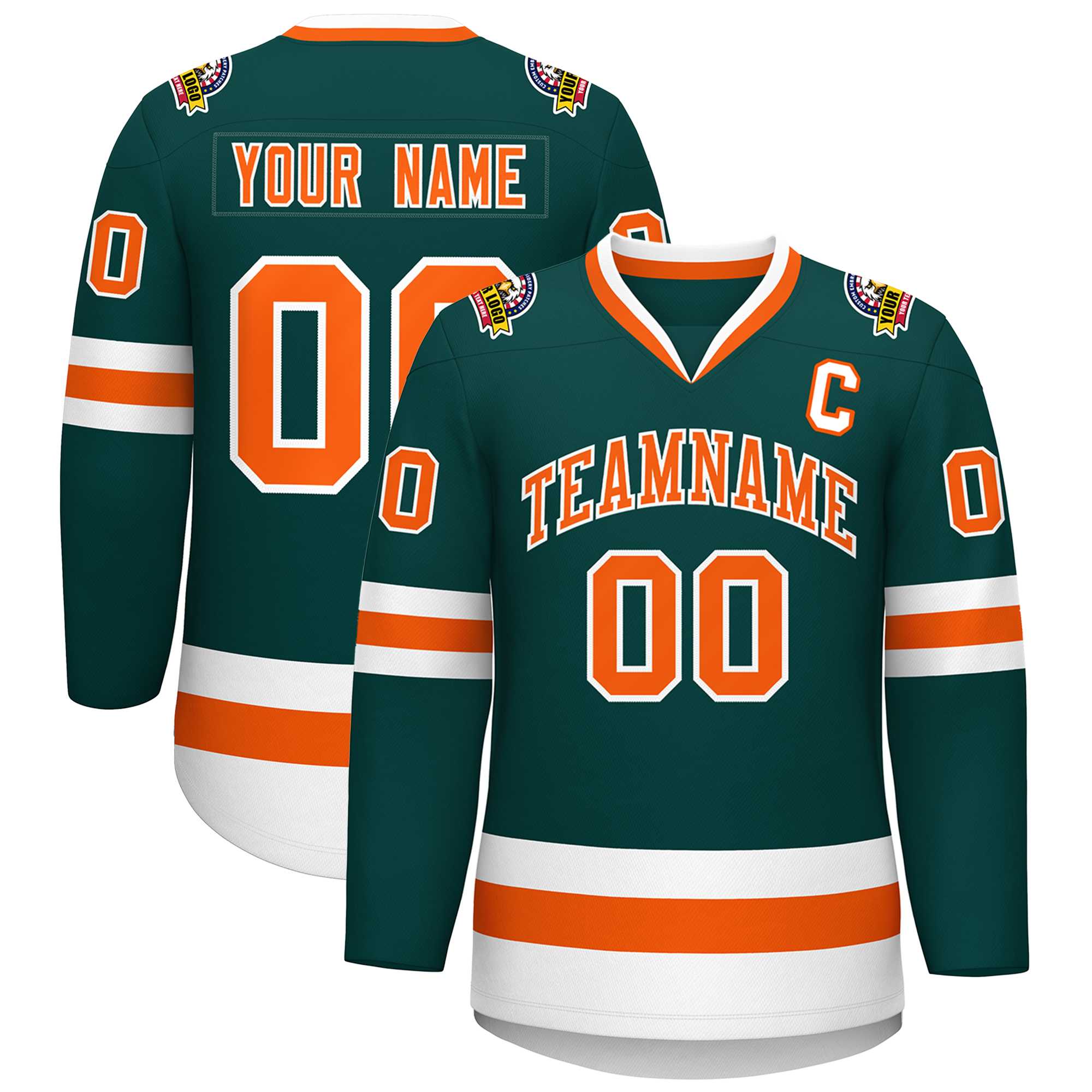 Custom Midnight Green Orange-White Classic Style Hockey Jersey | KXKSHOP