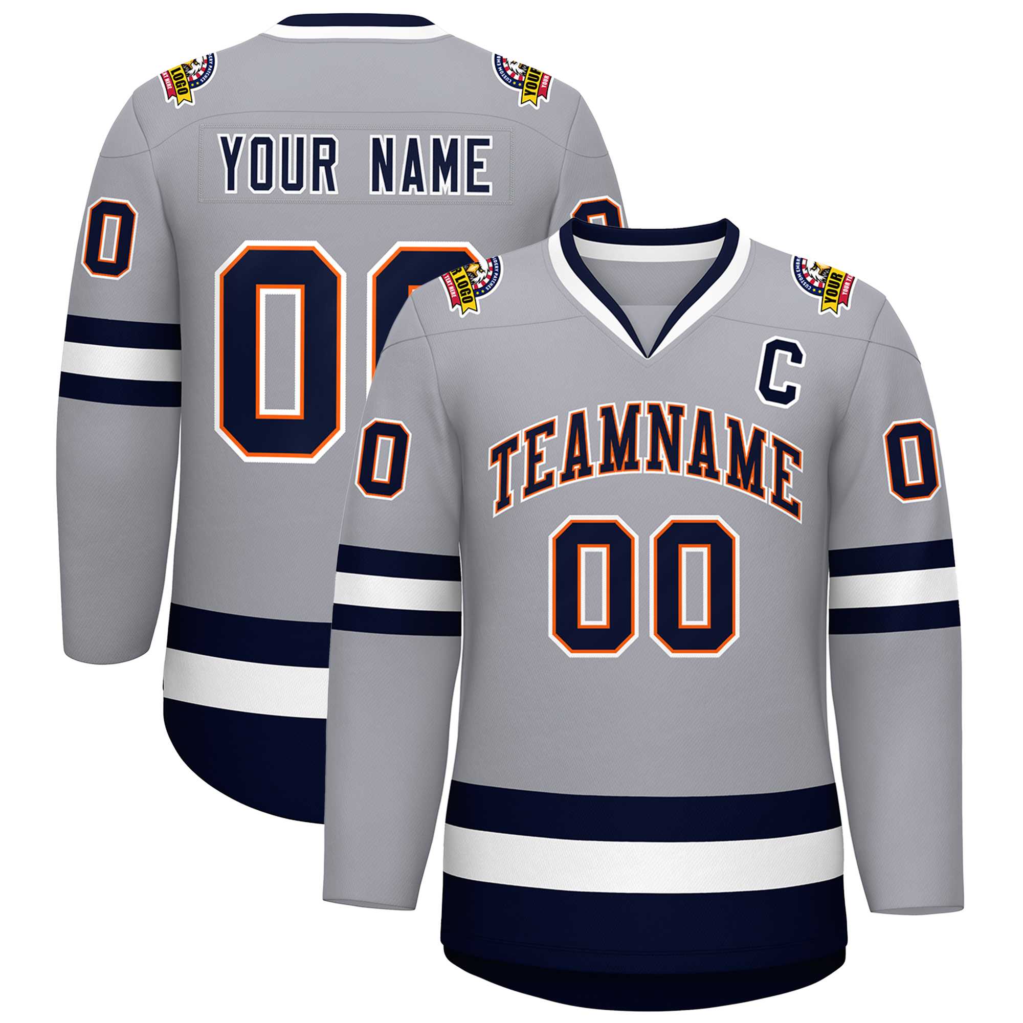 Custom Gray Navy Orange-White Classic Style Hockey Jersey | KXKSHOP