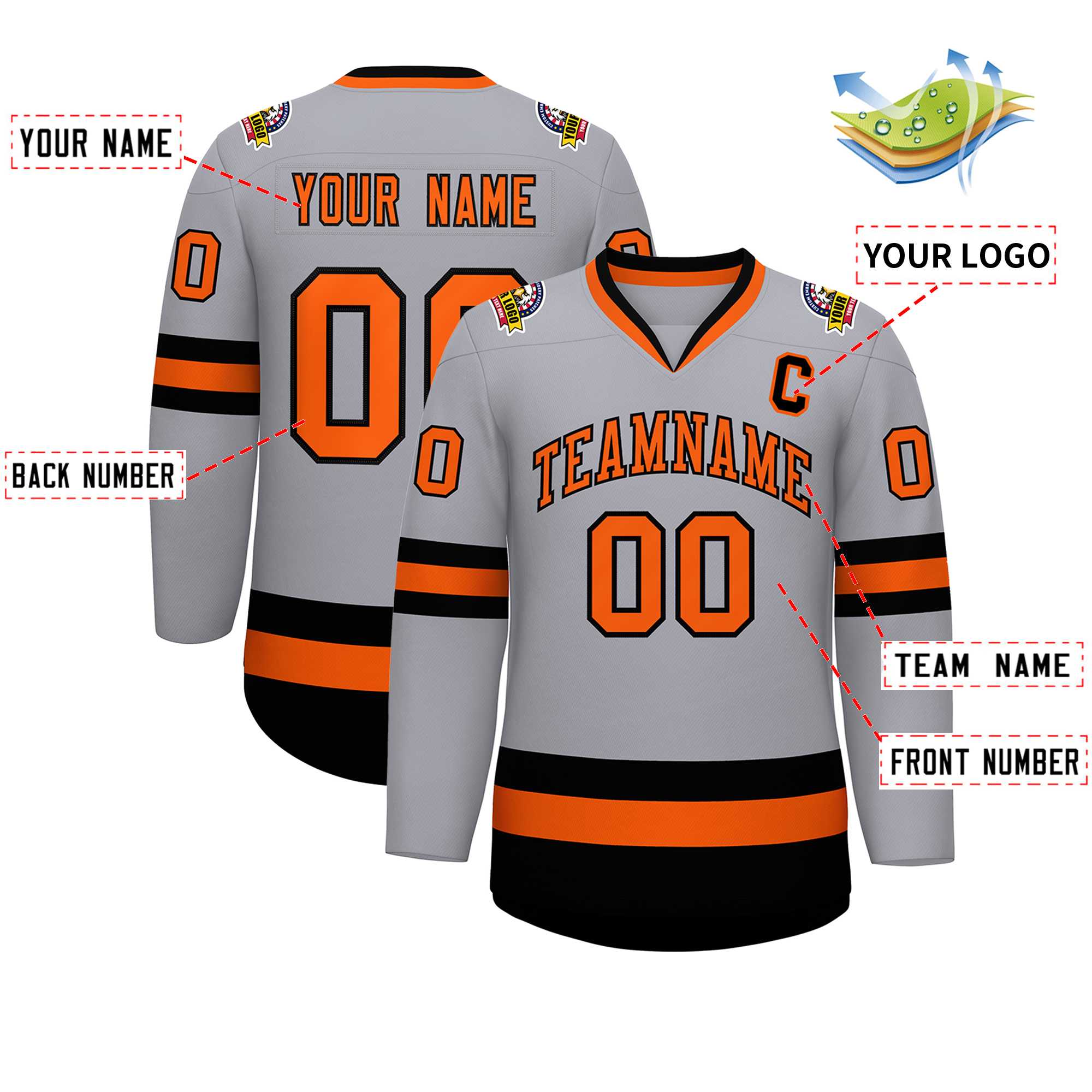 Custom Gray Orange-Black Classic Style Hockey Jersey | KXKSHOP