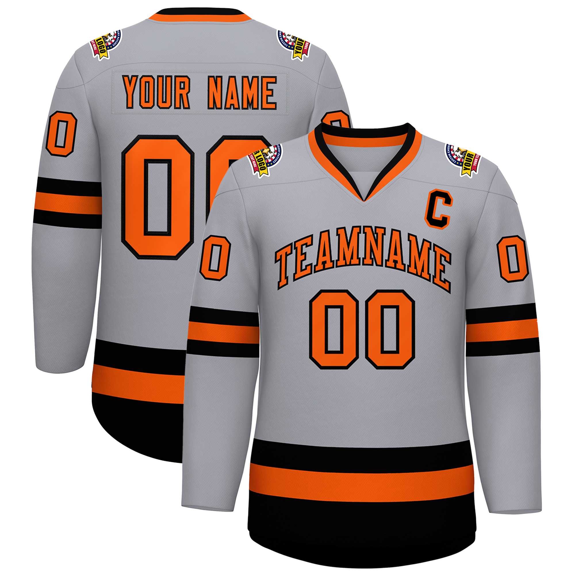Custom Gray Orange-Black Classic Style Hockey Jersey | KXKSHOP