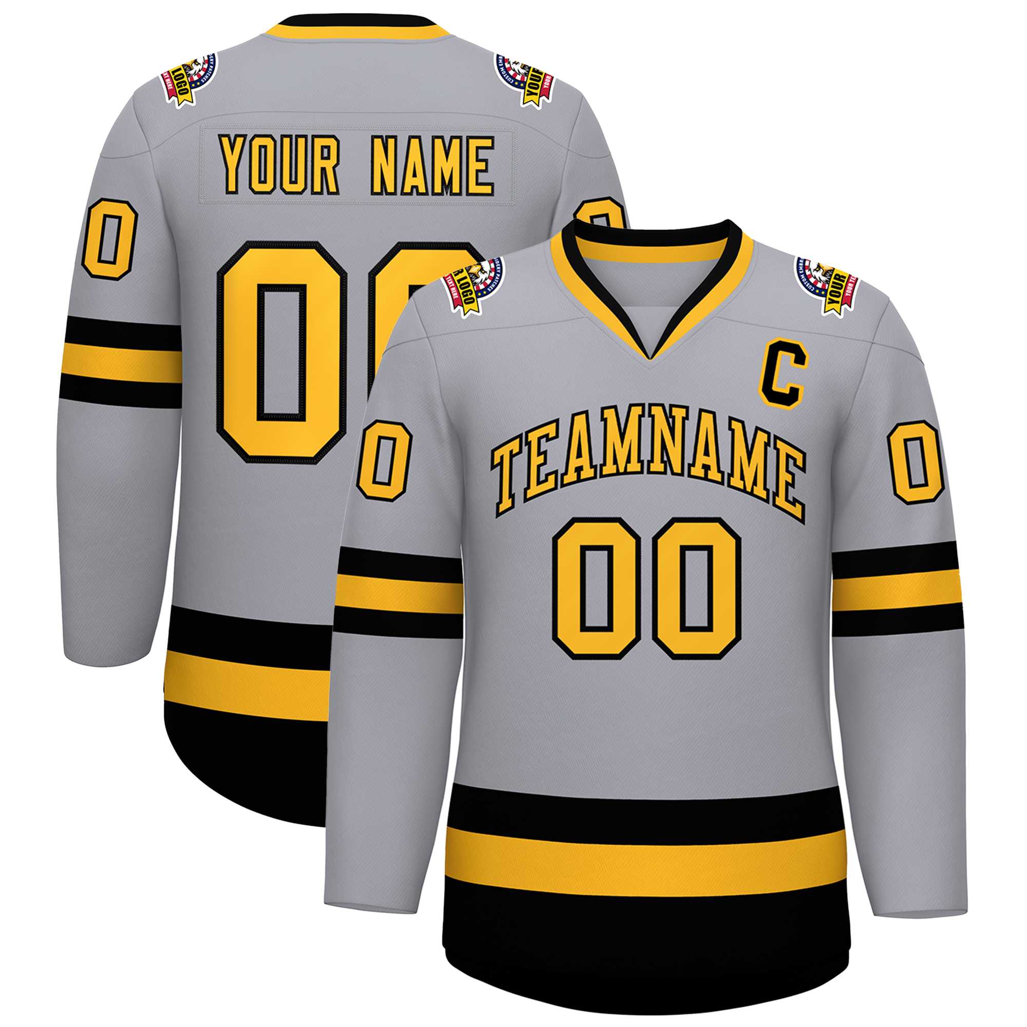 Custom Gray Gold-Black Classic Style Hockey Jersey | KXKSHOP