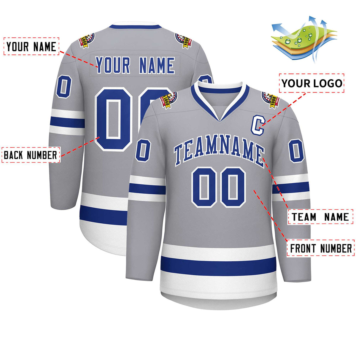 Custom Gray Royal-White Classic Style Hockey Jersey | KXKSHOP