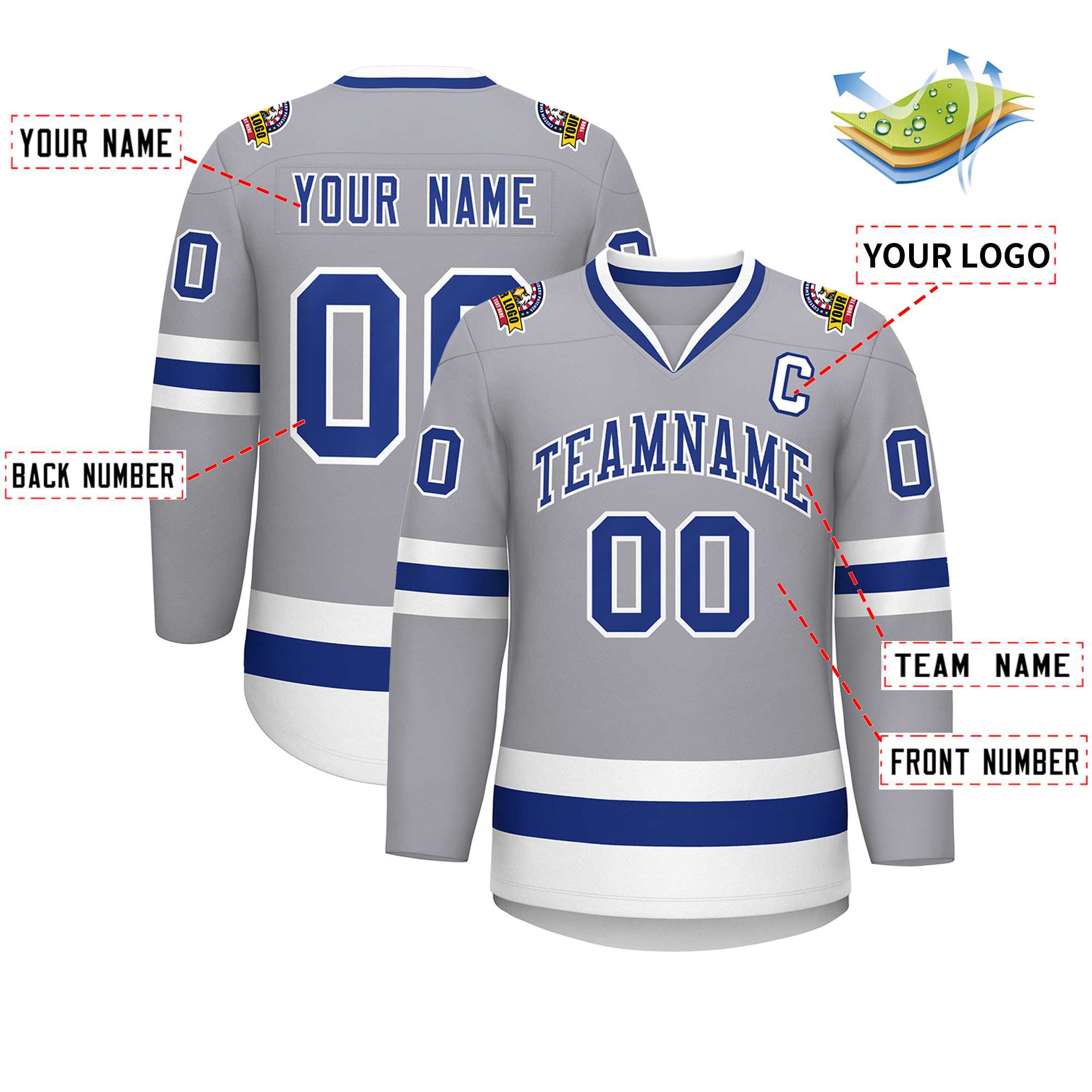 Custom Gray Royal-White Classic Style Hockey Jersey | KXKSHOP